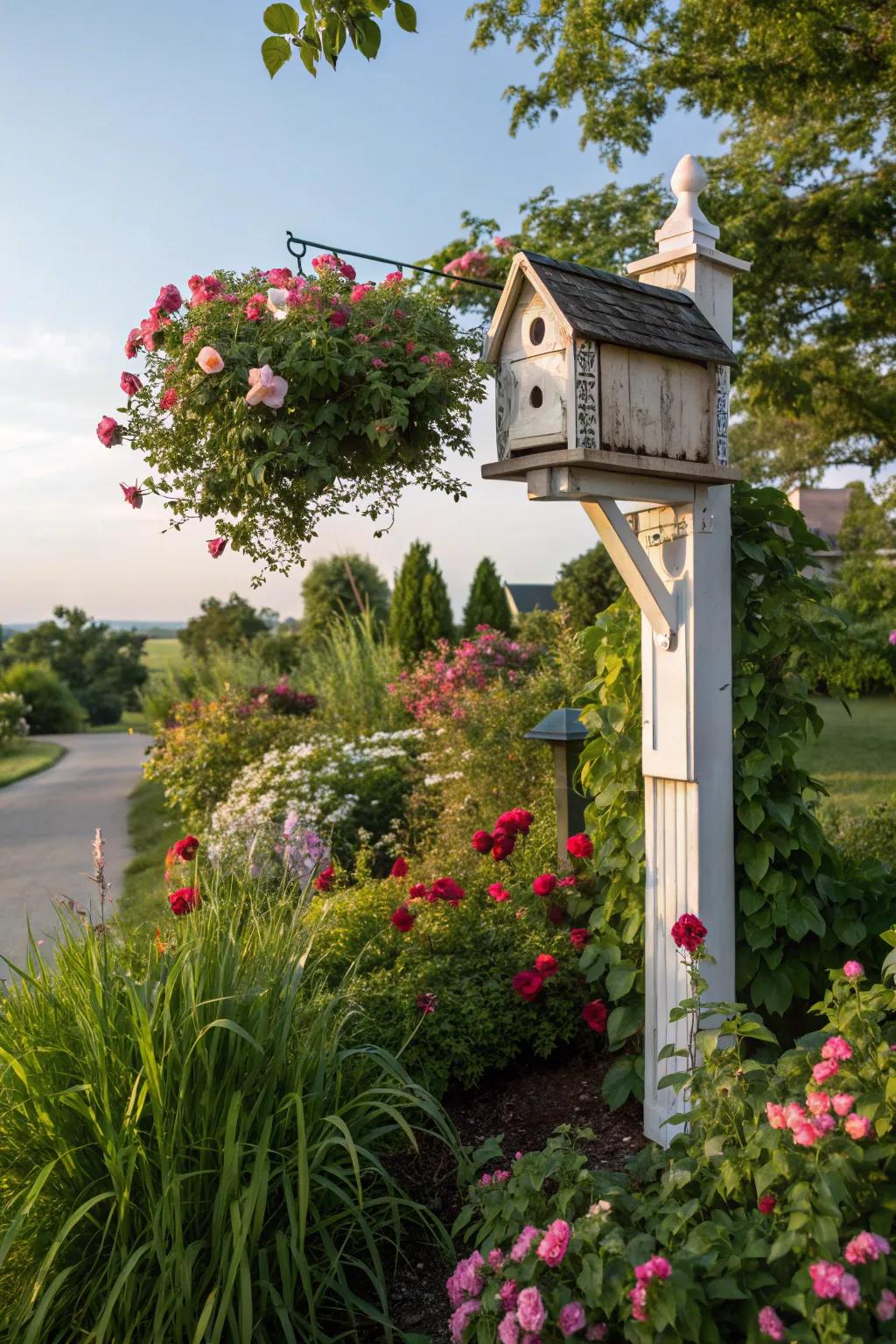 Invite birds to your yard with a lovely birdhouse attached to your mailbox.