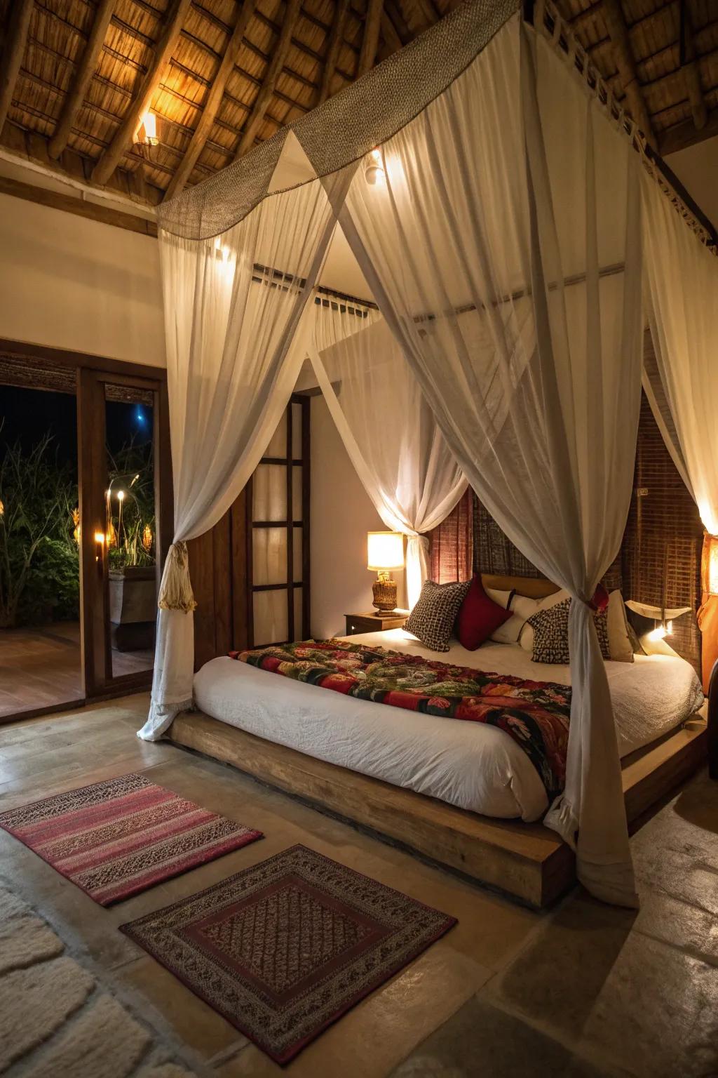 A canopy creates an intimate setting.