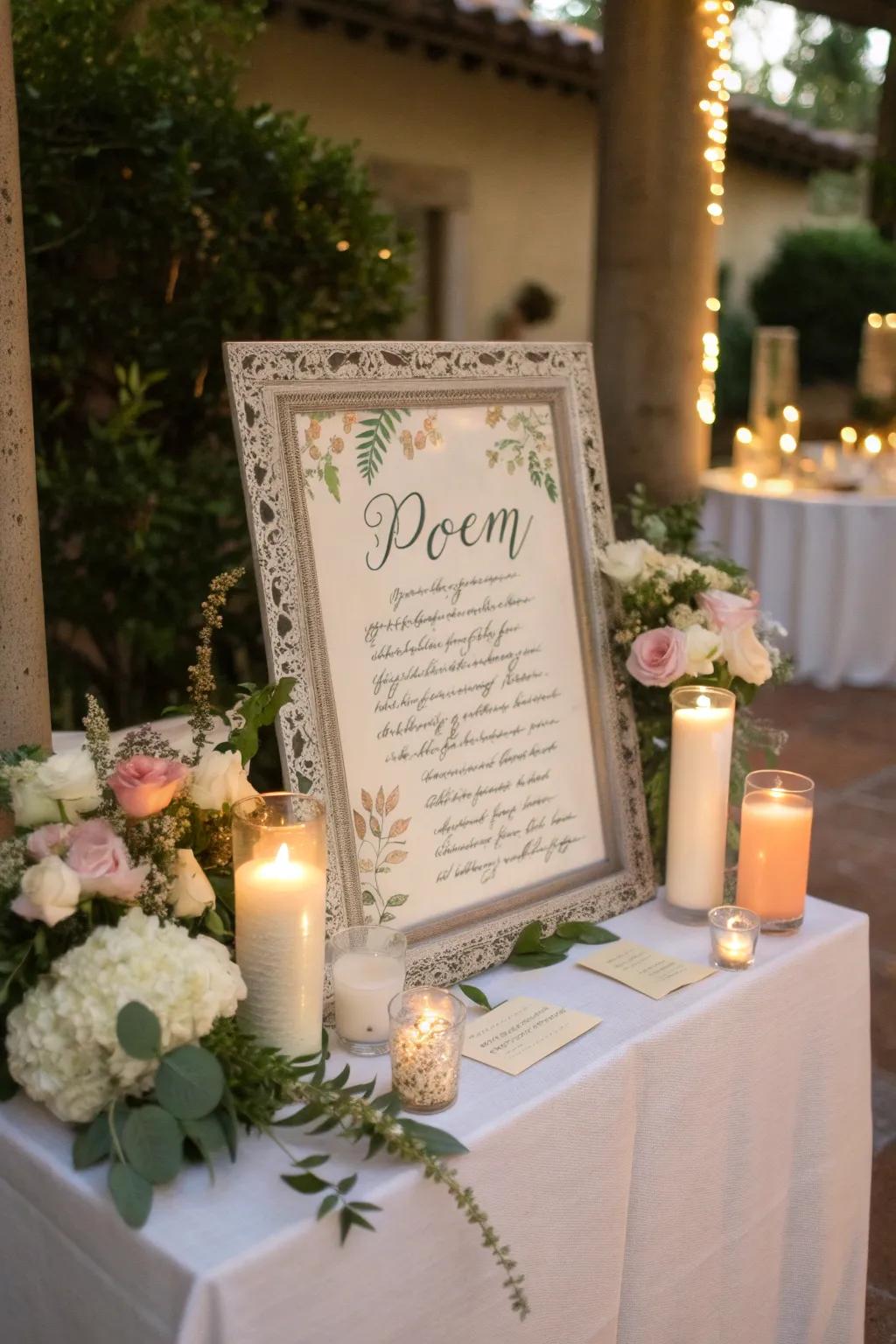 A poetic tribute contributes depth and emotional resonance to the display.