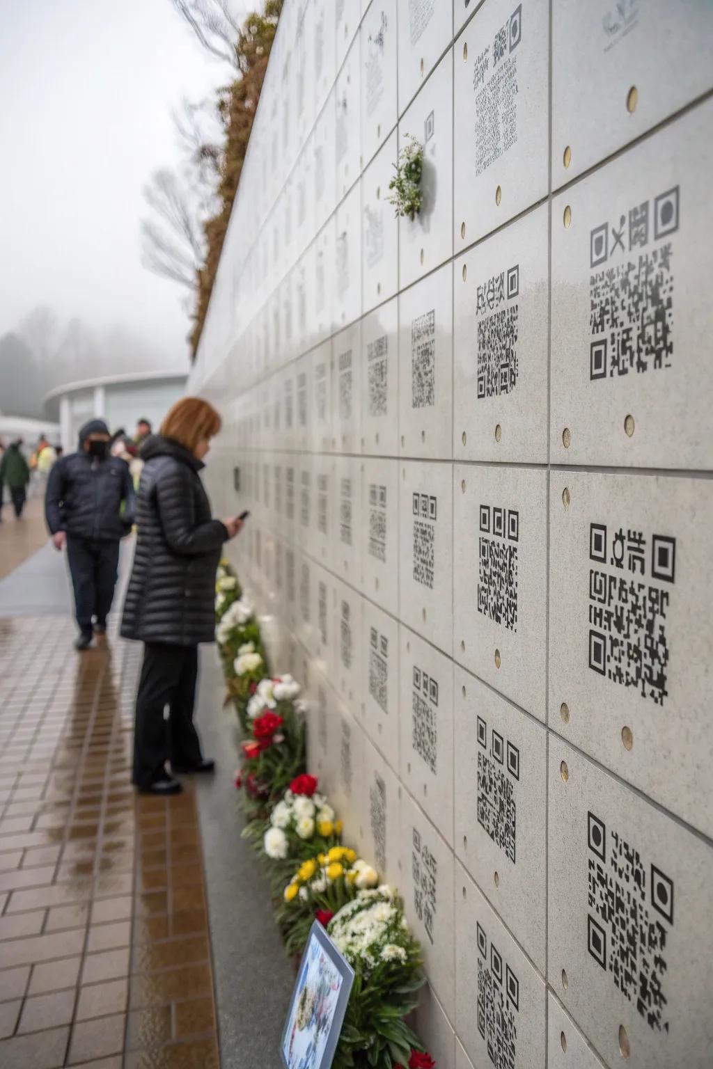 QR codes providing access to a rich digital memorial experience.