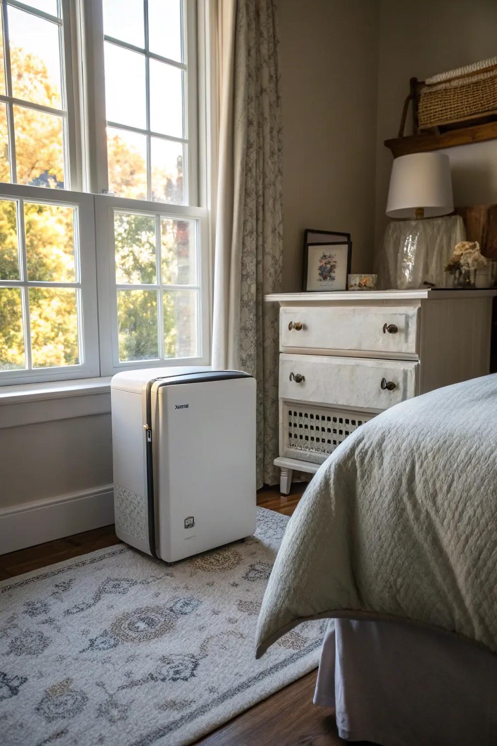 A mobile cooling box delivering convenience within a bedroom.