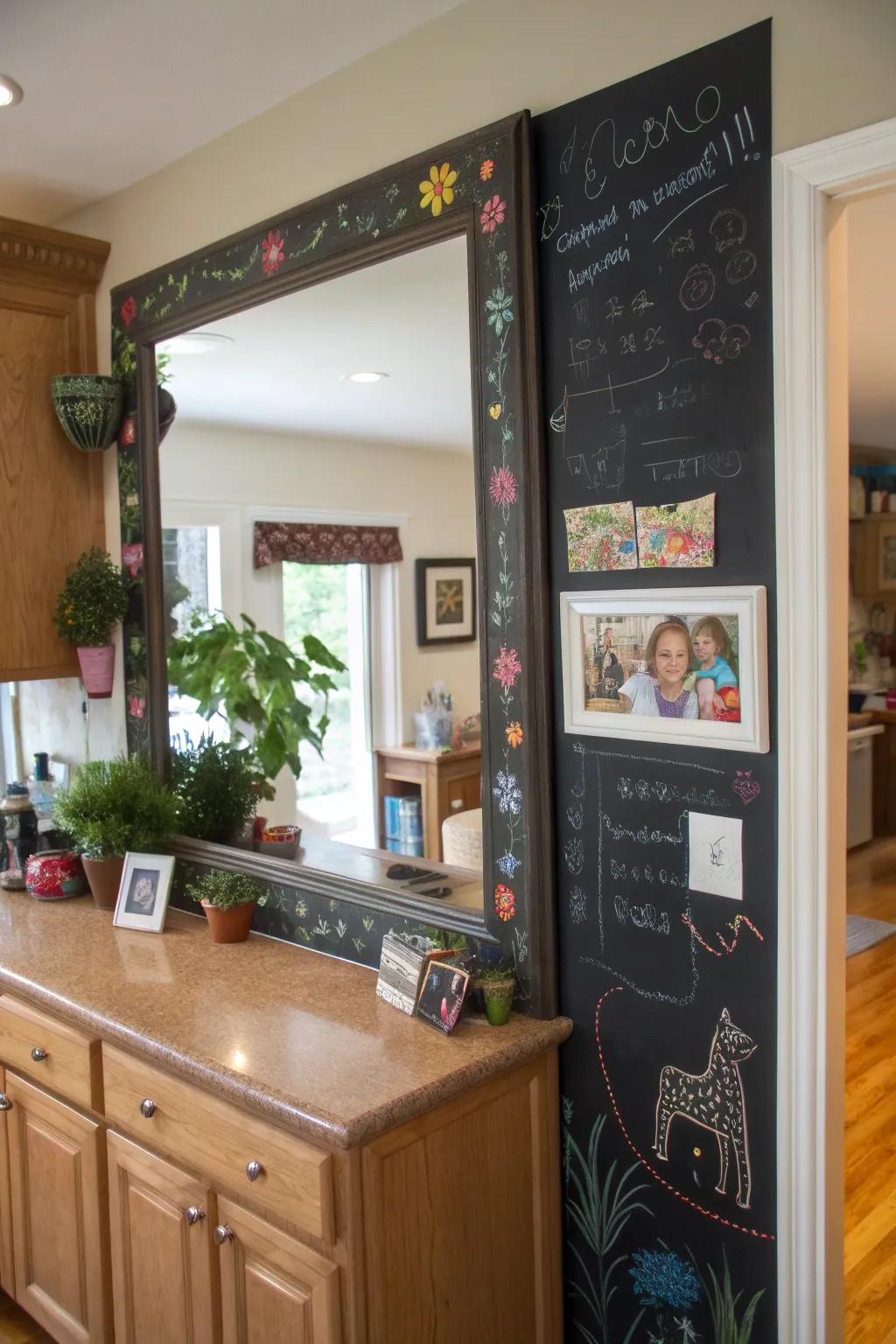 Your mirror is transformed into an interactive canvas by chalkboard paint.