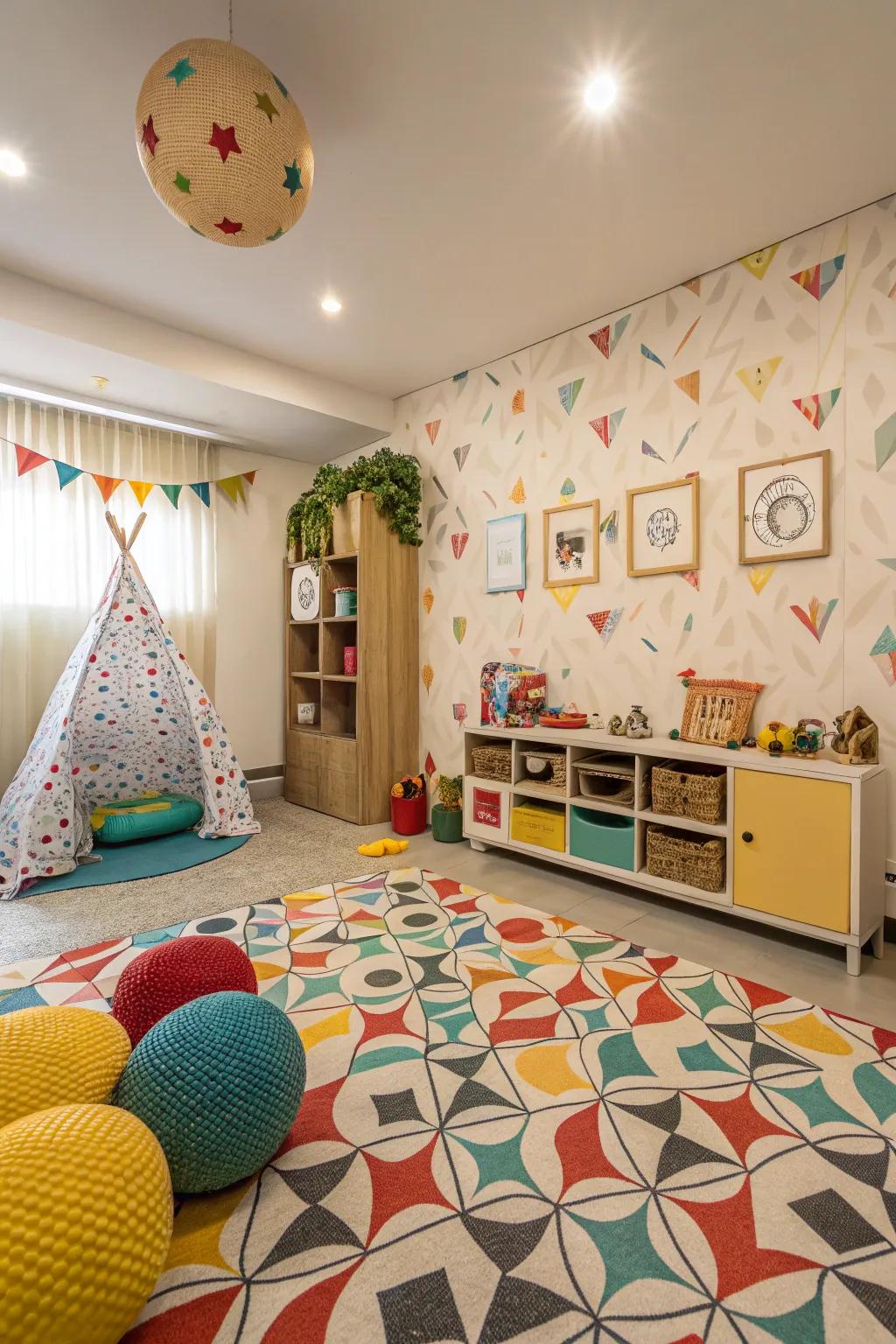 Energetic designs fashion an engaging setting in a kid's space.