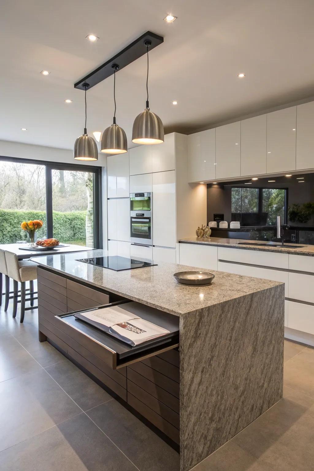 A functional folding table island designed for added space.