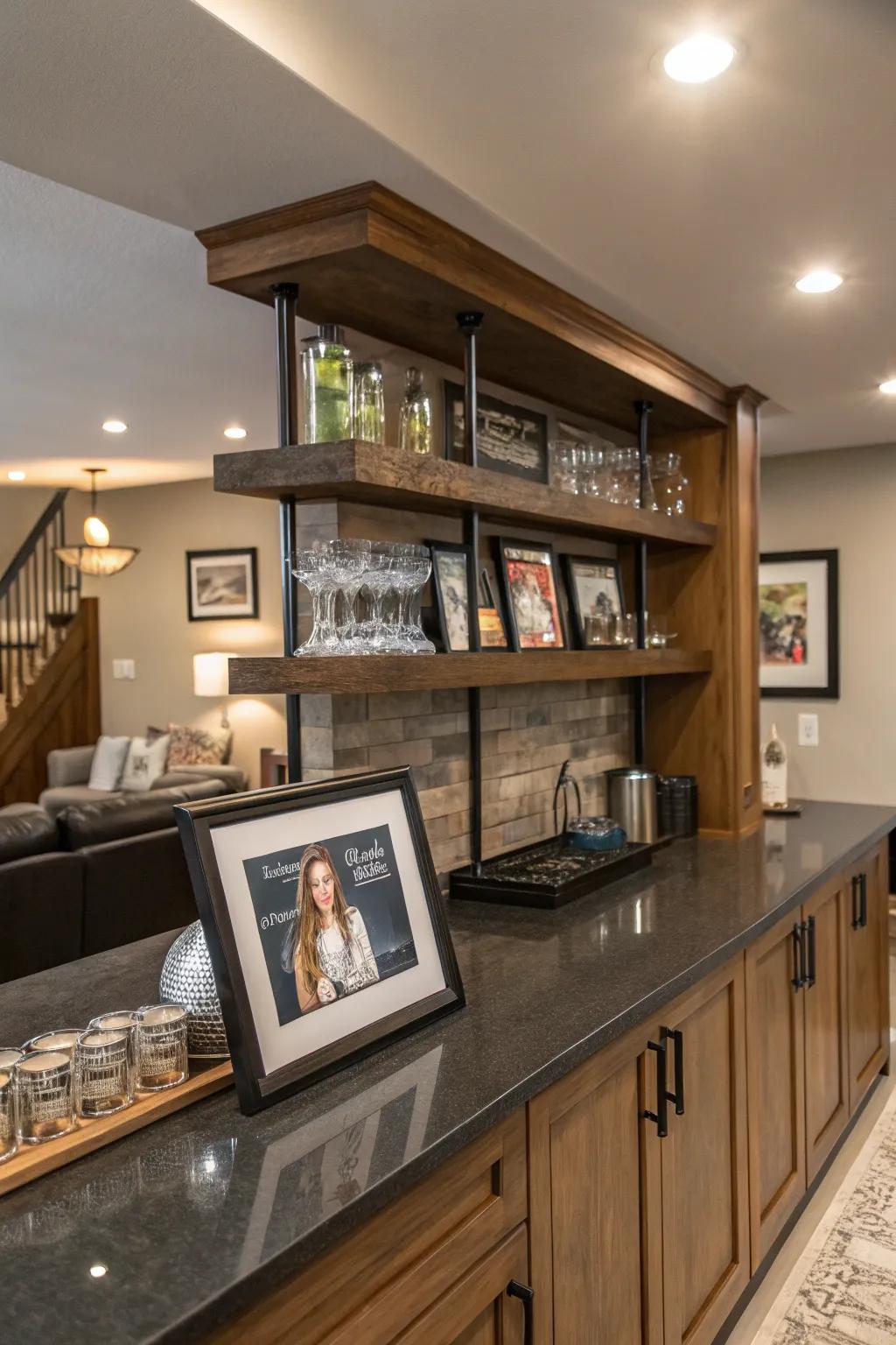 Personal touches make this contemporary bar uniquely yours.