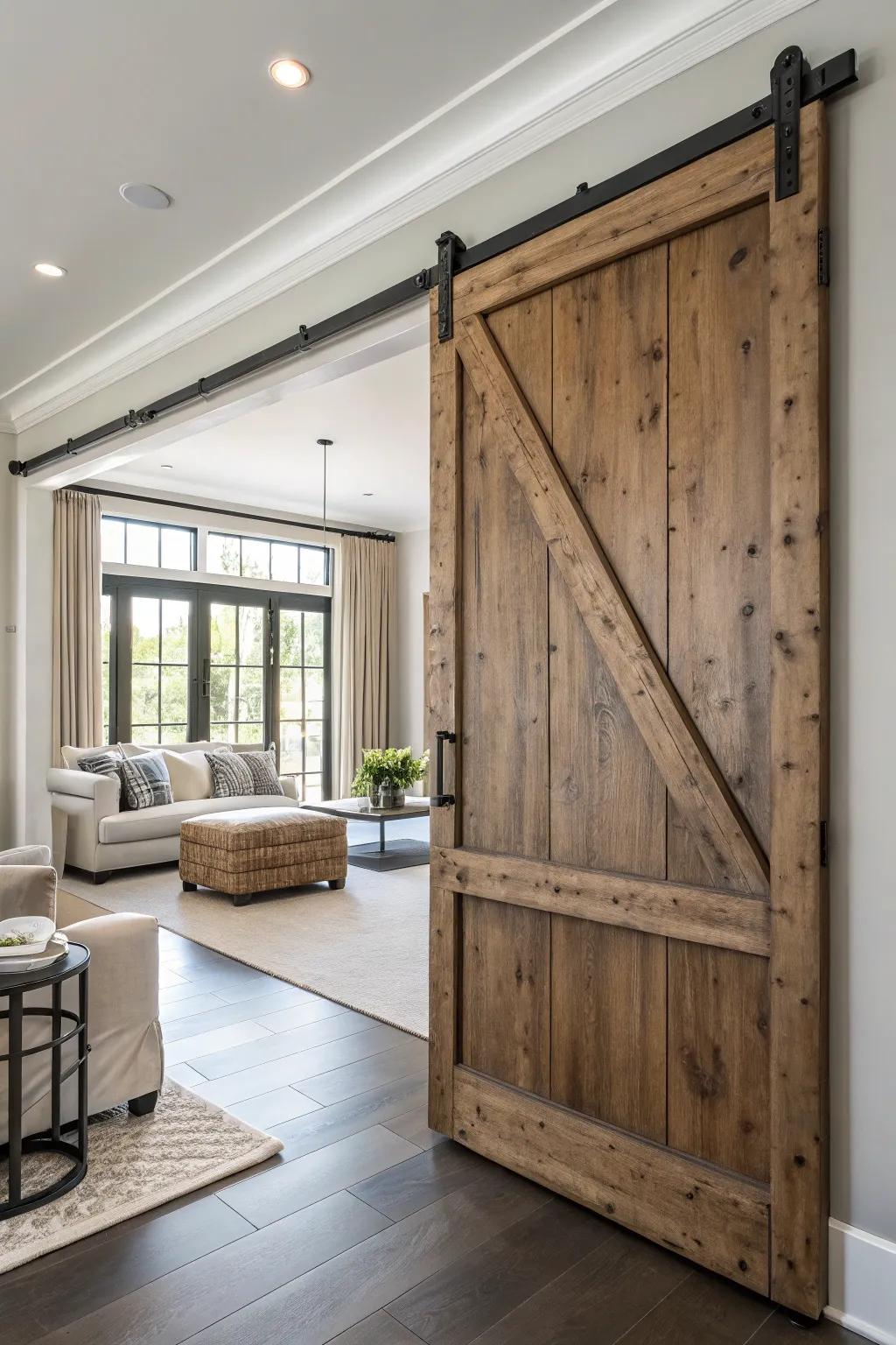 Textured barn doors give a sophisticated layered look.