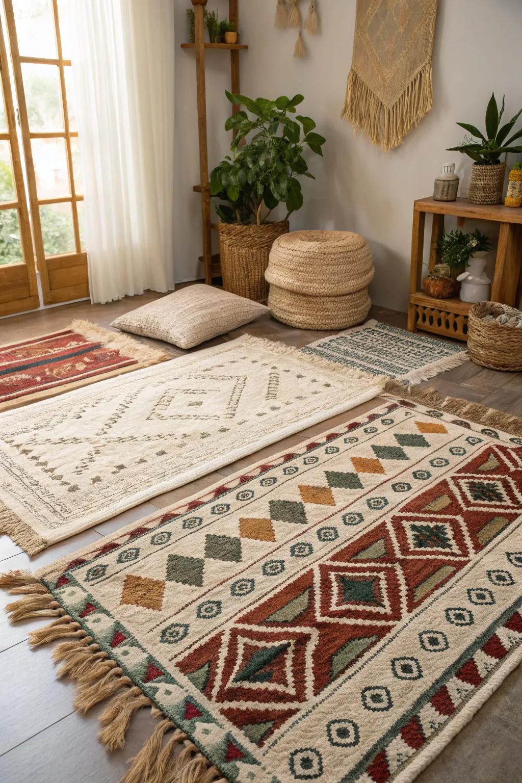 Layered rugs add comfort and enhance visual appeal.