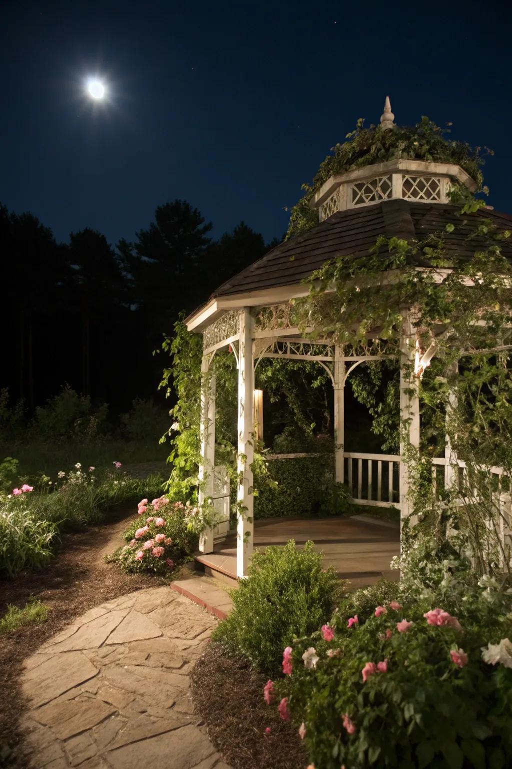 A gazebo serves as a lovely focal point for gatherings.