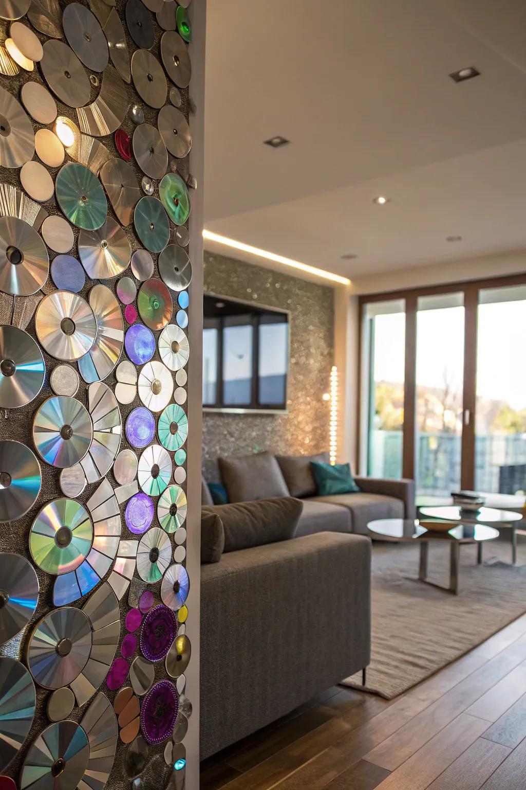 CD fragments contribute a dazzling, reflective quality to mosaics.