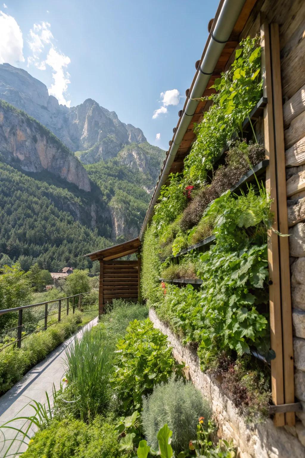 A lush vertical garden enhances the greenery in a compact space.