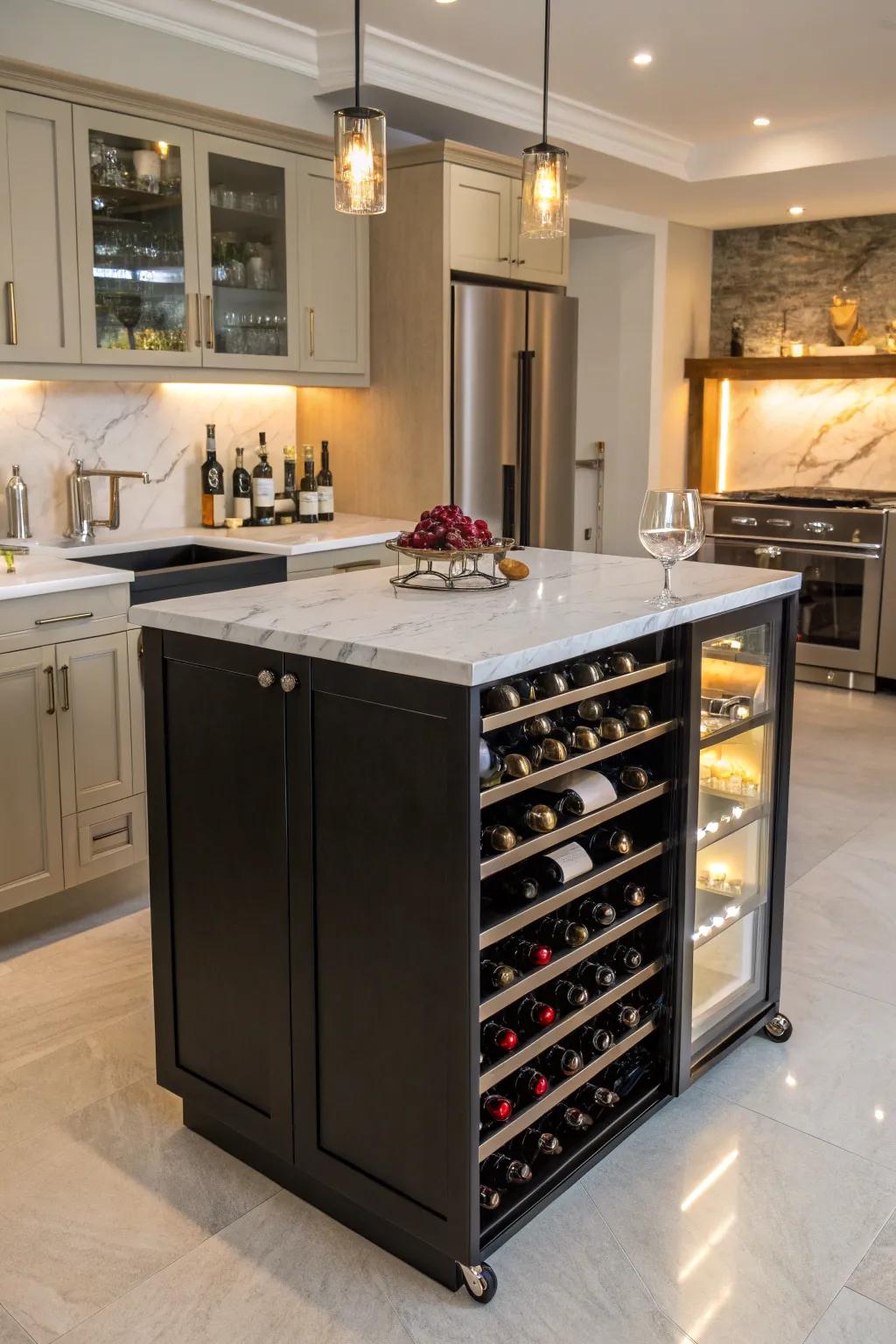 An elegant kitchen island wine rack