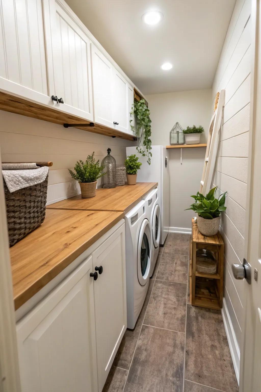 Natural elements add warmth and a sense of tranquility to your laundry space.