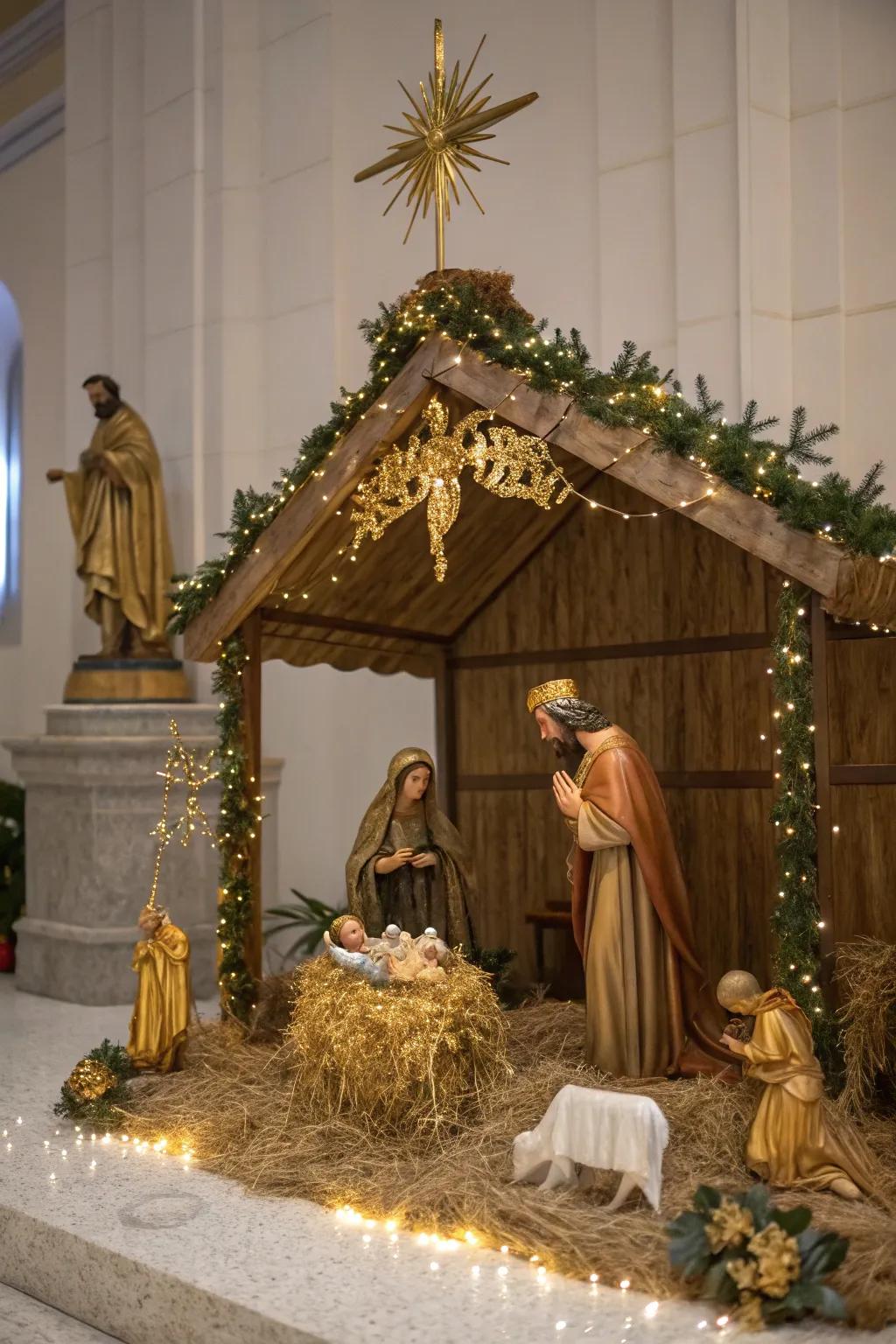 Gilded details introduce an element of elegance to your nativity.