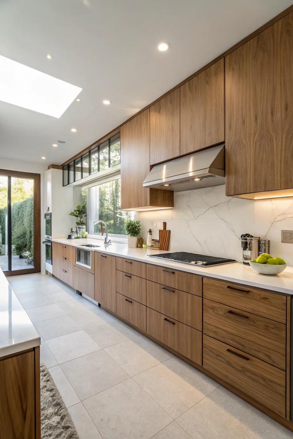 Hanging cabinets establish a spacious, modern look.