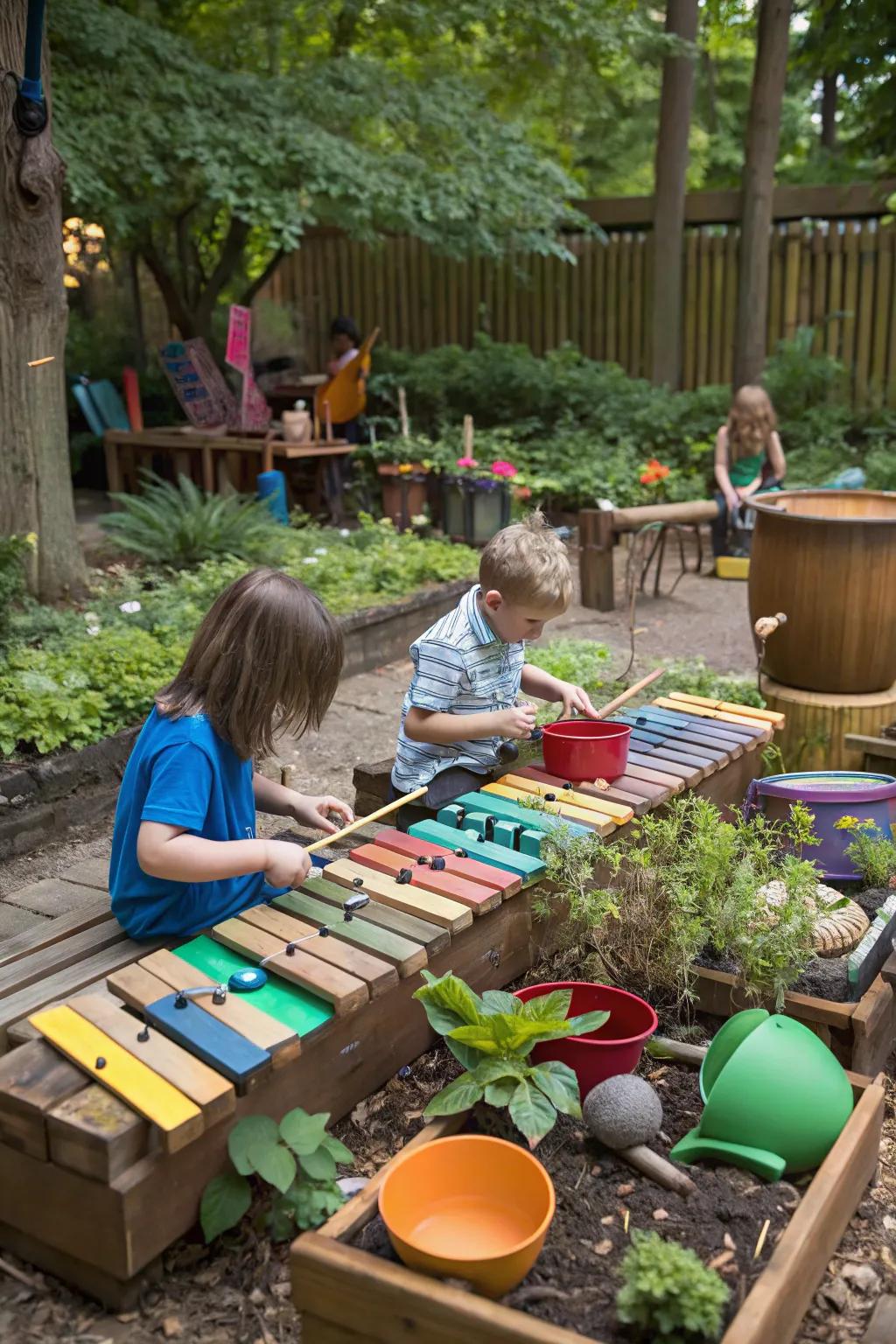 Sound centers let kids create outdoor symphonies.
