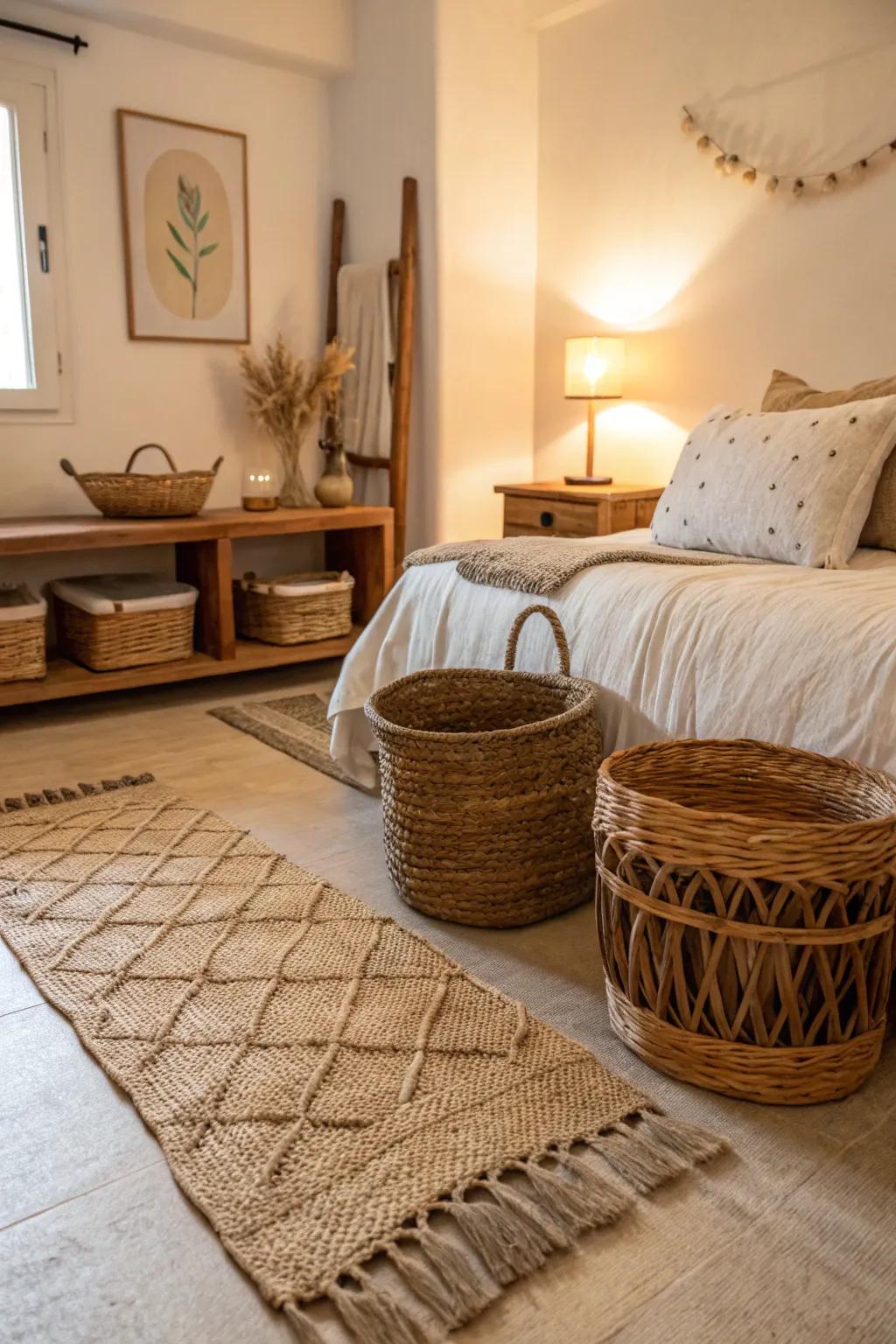 Layered textures such as jute rugs add depth and comfort to your ocean-themed room.