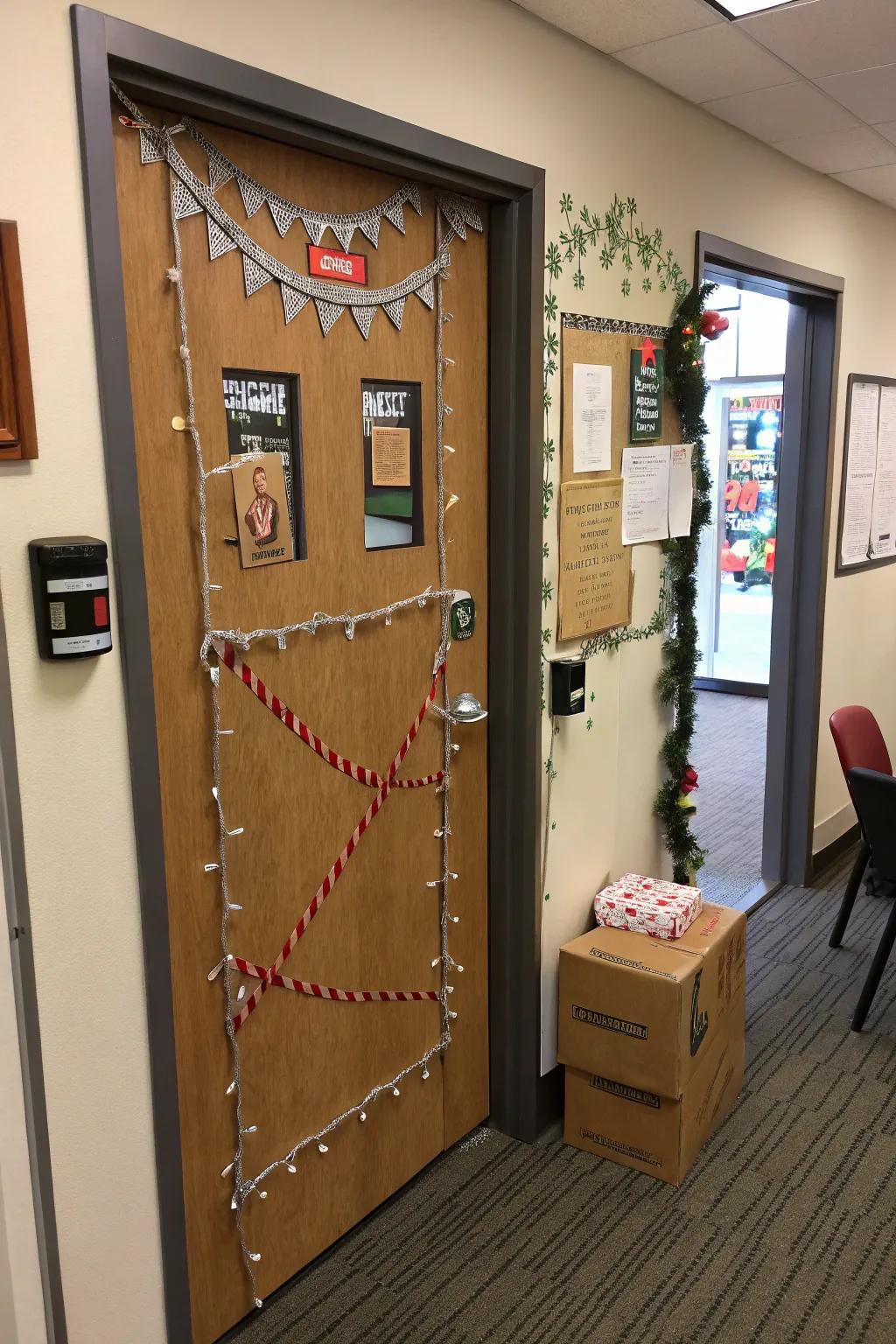 Relive the Home Alone antics with an entryway full of holiday mischief.