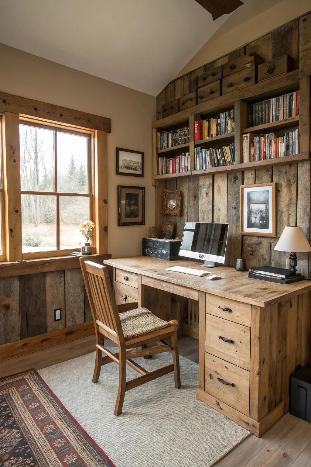 Natural wood elements add warmth to the virtual background.