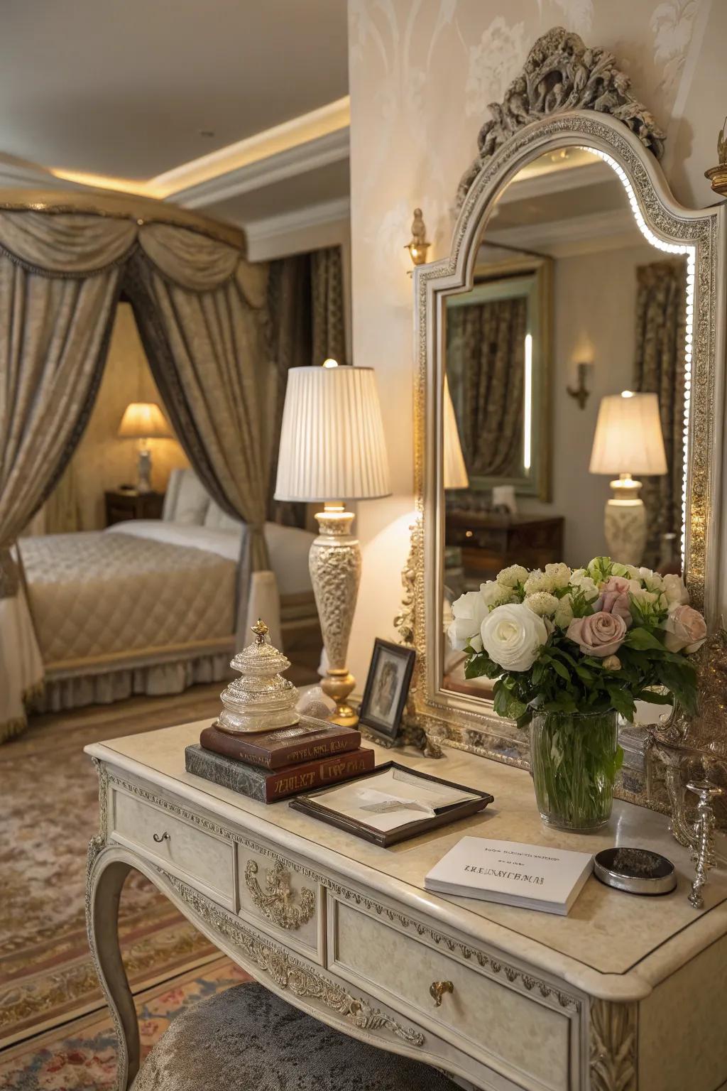 A dressing area offers personal glamour.