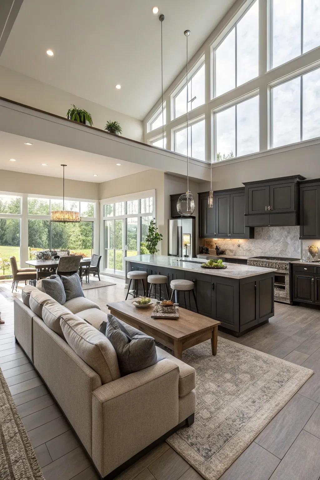 Adaptable furniture adjusts to changing needs in an open-concept area.