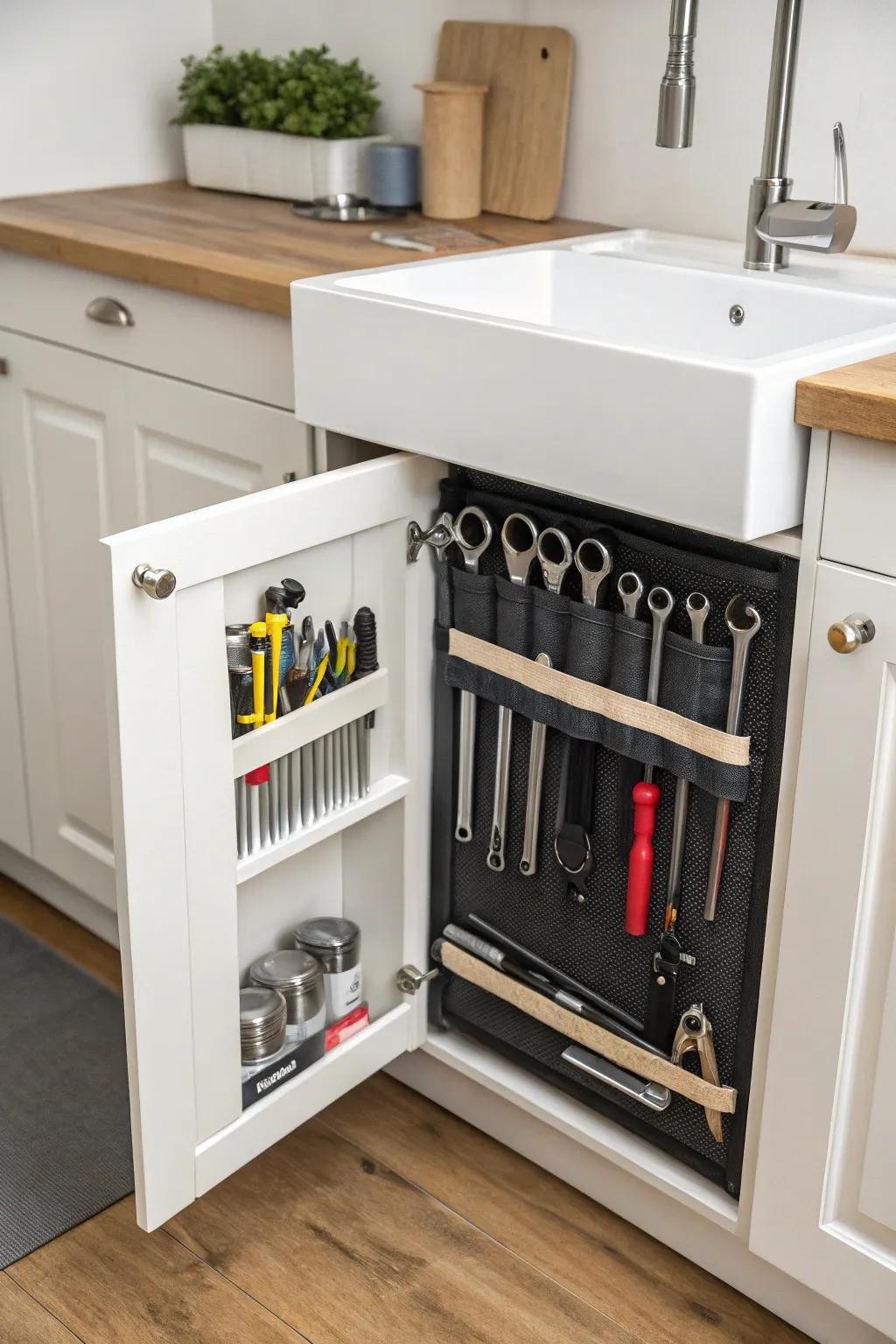 Magnetic strips offer innovative storage for small metal items.