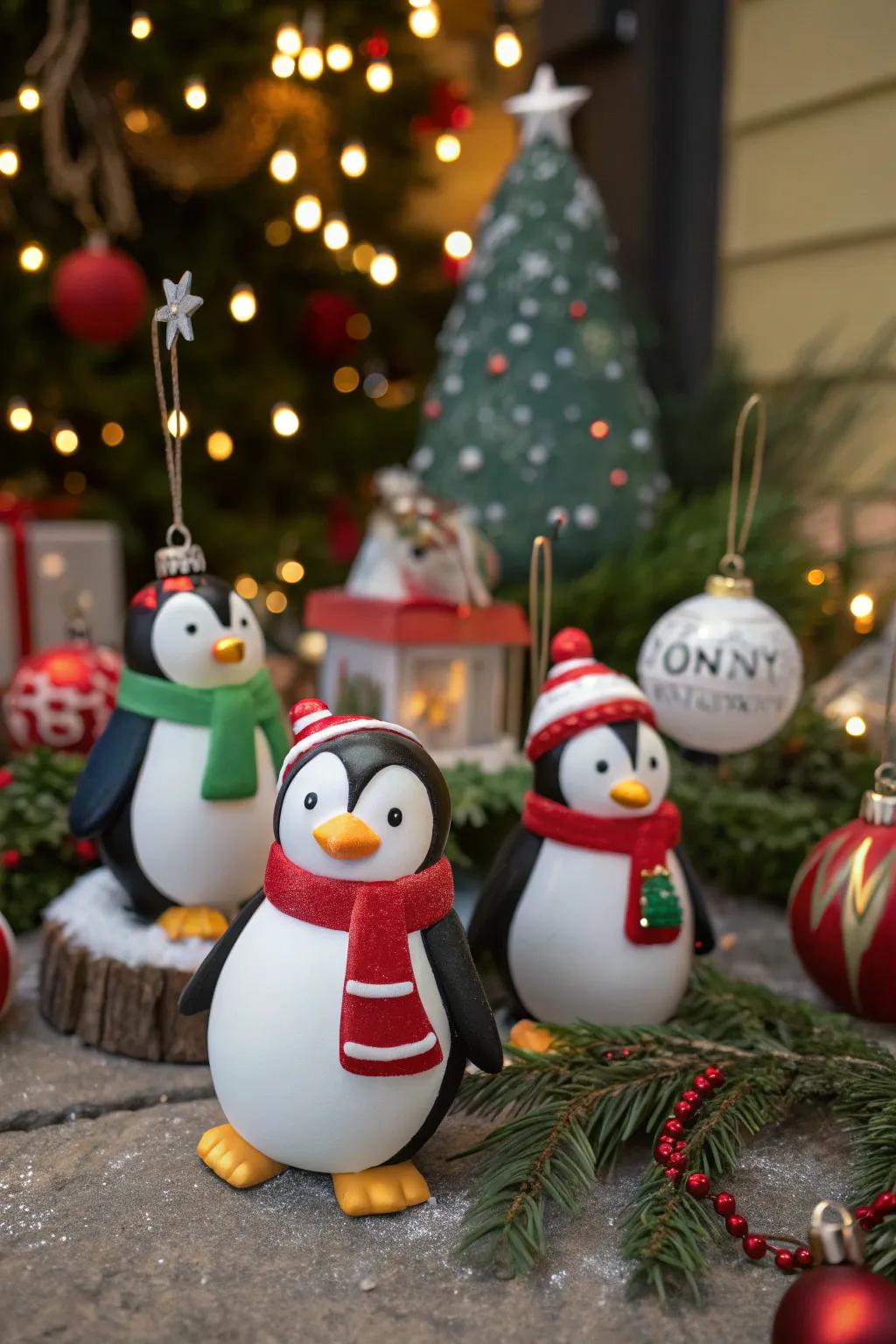Playful penguin ornaments add charm and joy to any Christmas tree.