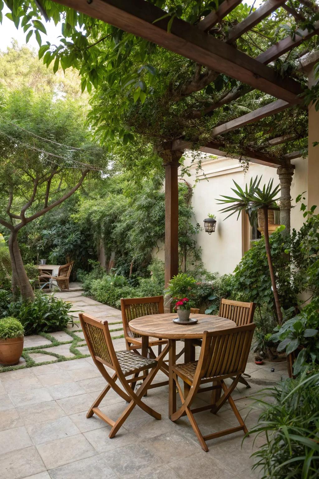 Timber accents provide classic style to outdoor settings.