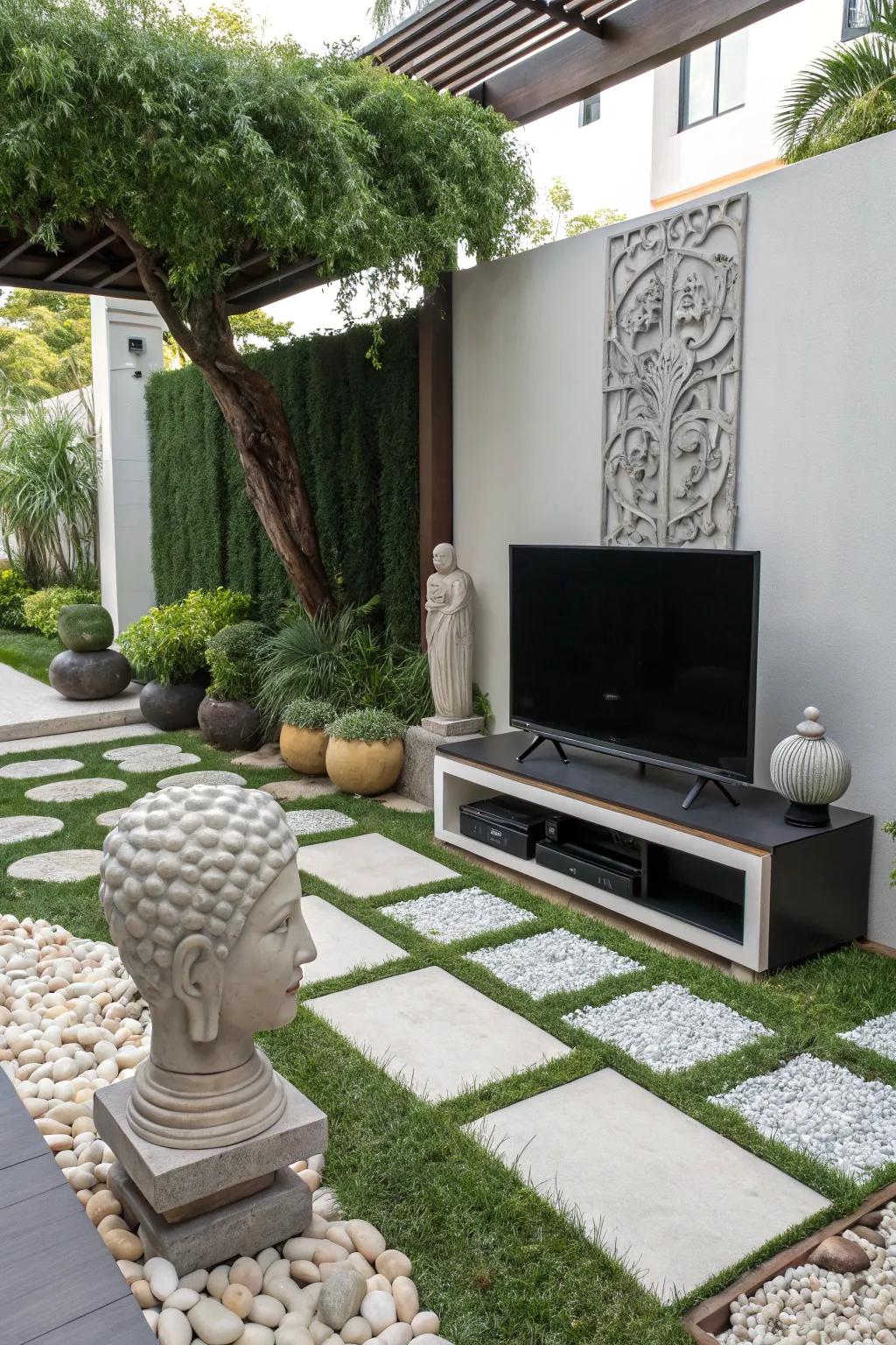 An outdoor TV stand that doubles as art.
