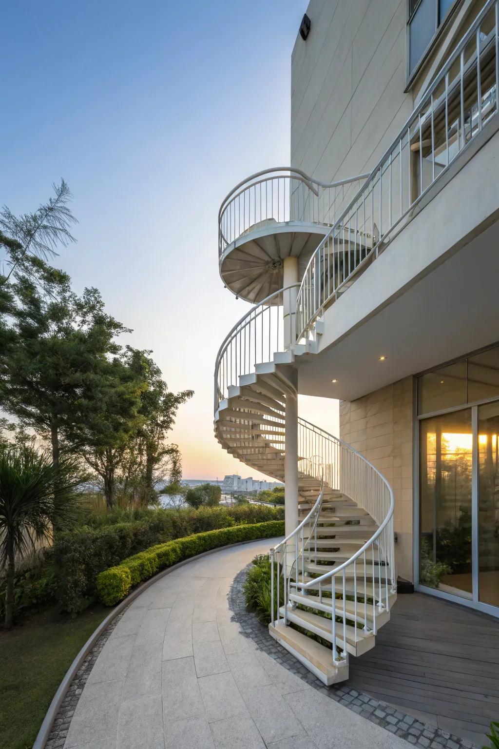 A whimsical helical staircase for a singular entrance.