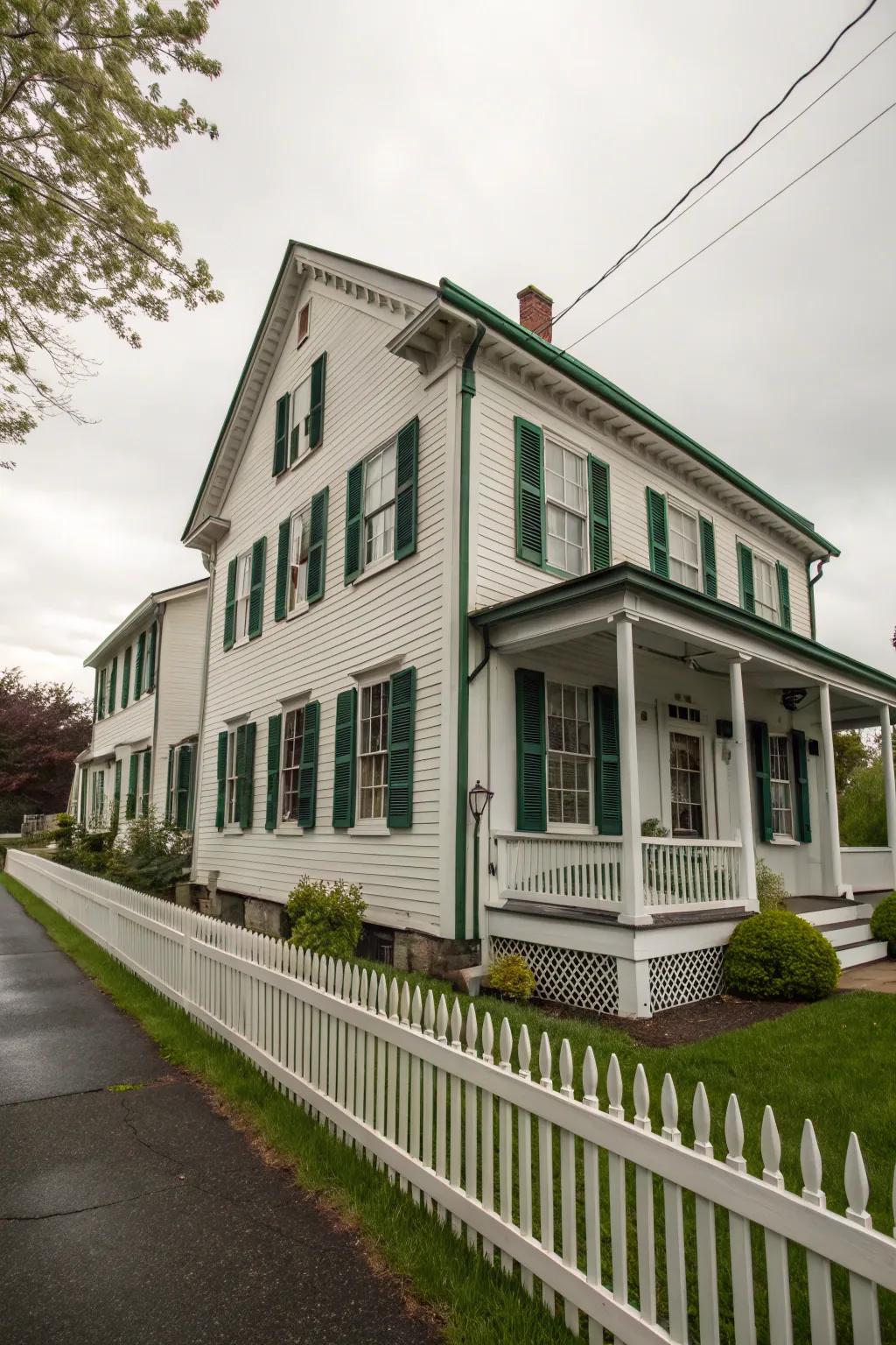 Historic home featuring charming traditional awnings.