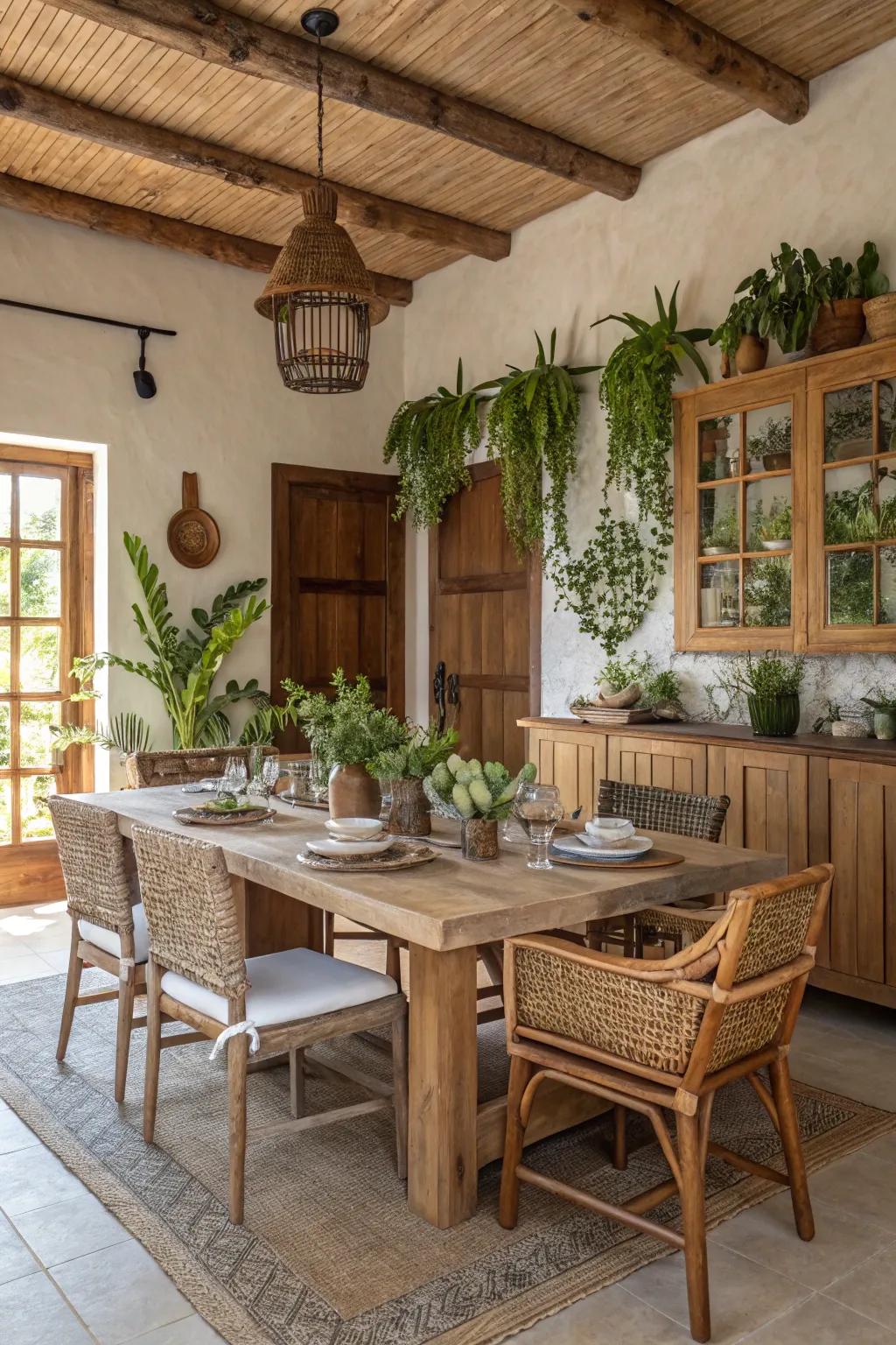 Elemental shades establish a natural disposition within your dining expanse.