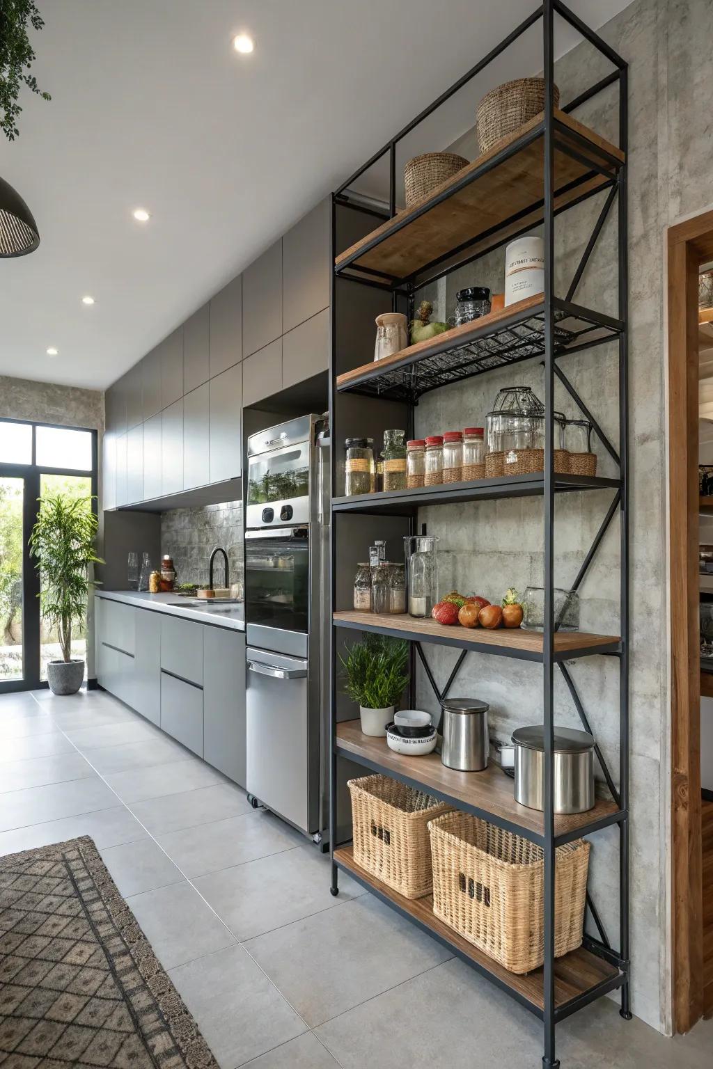 Industrial features add a modern edge to your pantry.