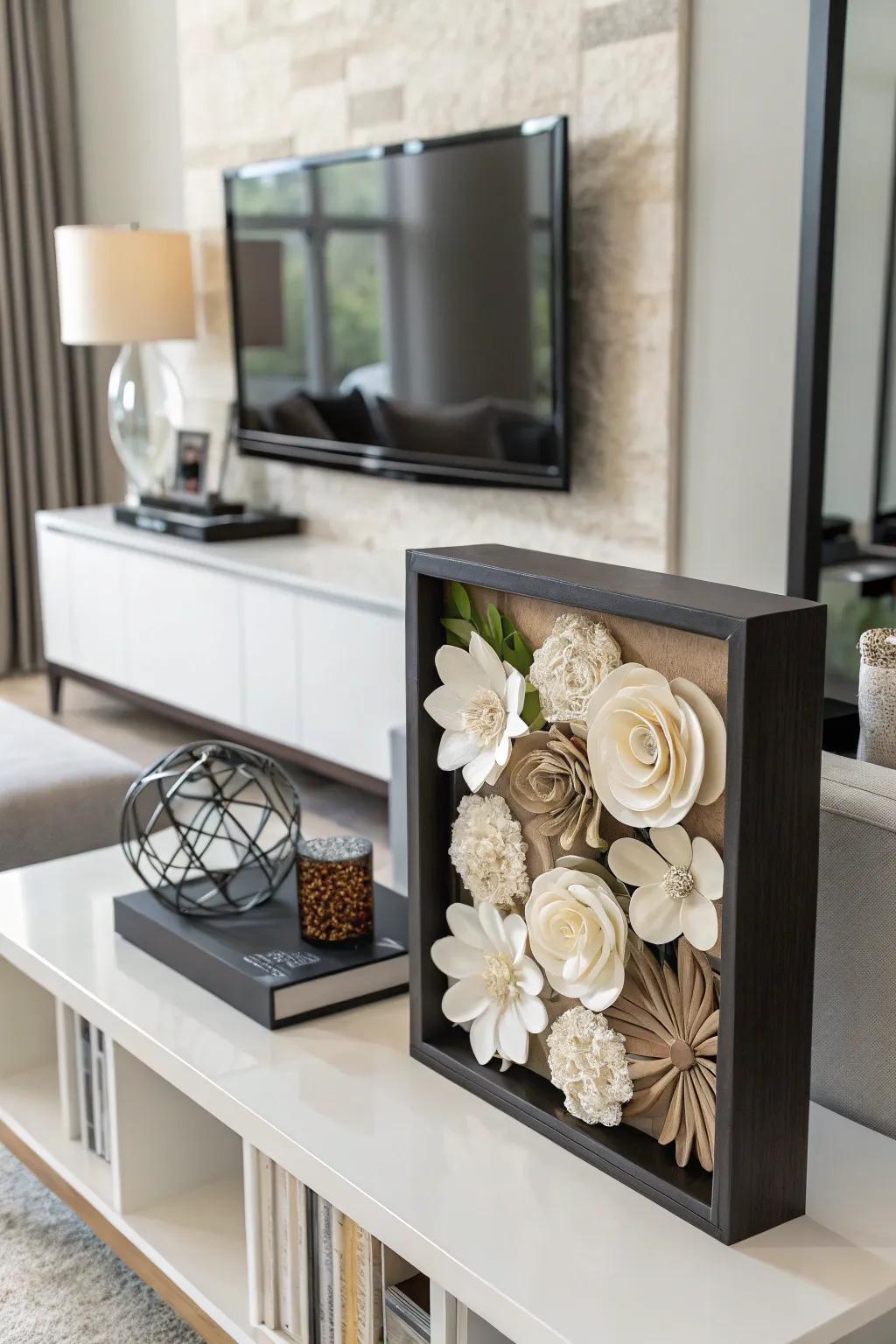 A minimalist shadow box adds subtle elegance to any d&eacute;cor.