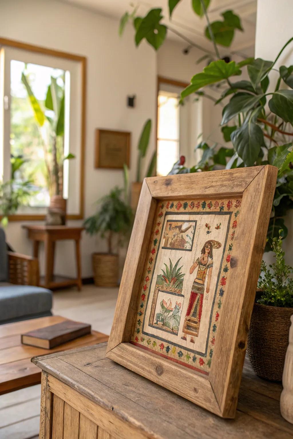 Upcycled wood frames for a sustainable touch.