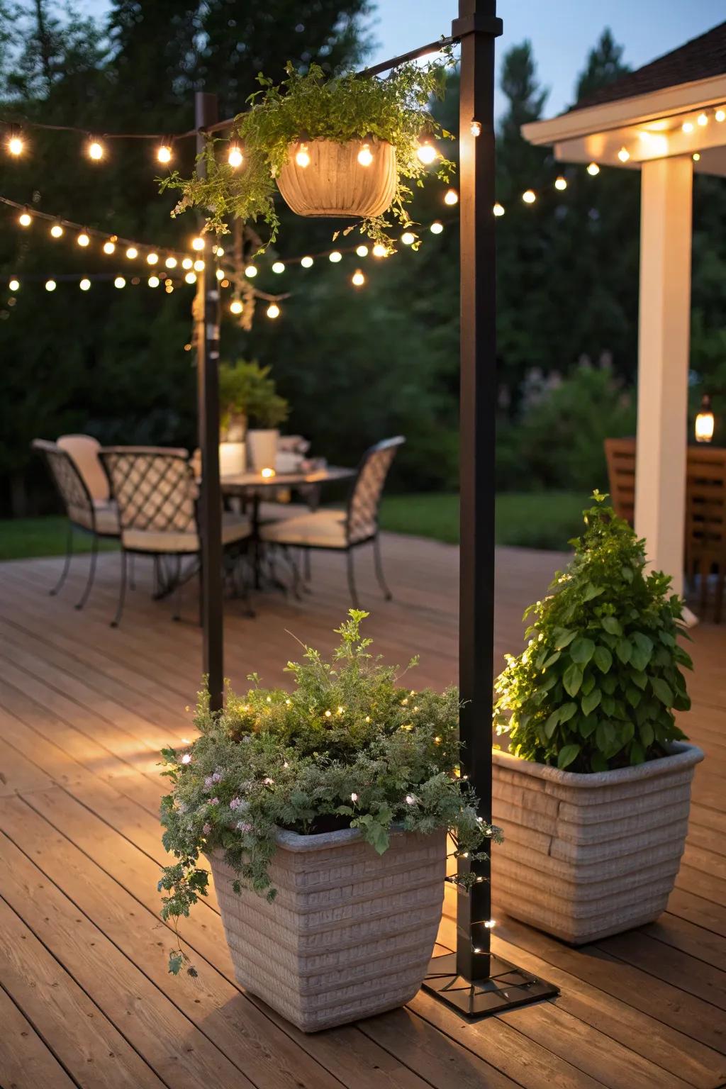 DIY planter stands offer a decorative lighting solution.