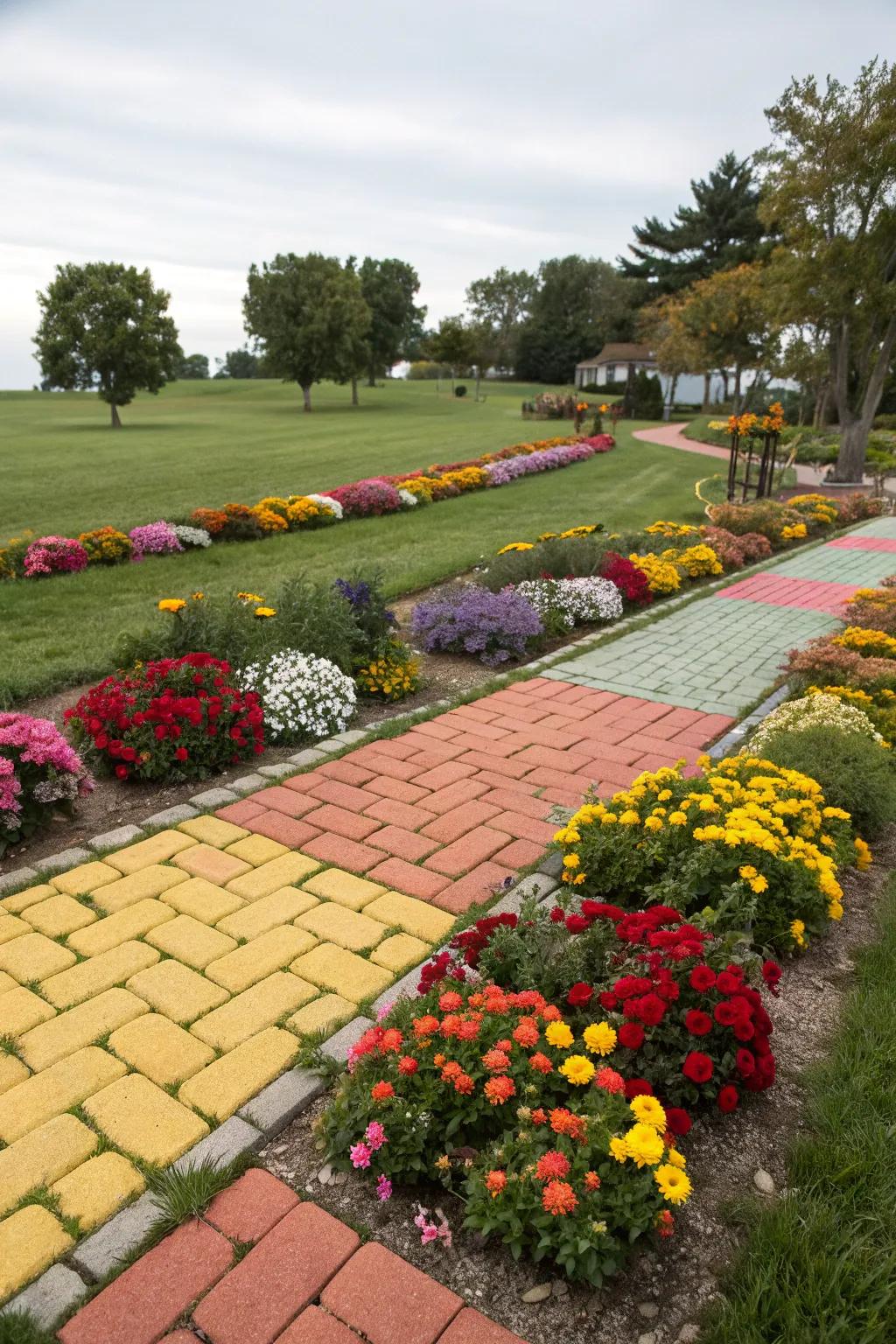 Vibrantly hued pavers create a daring garden expression.