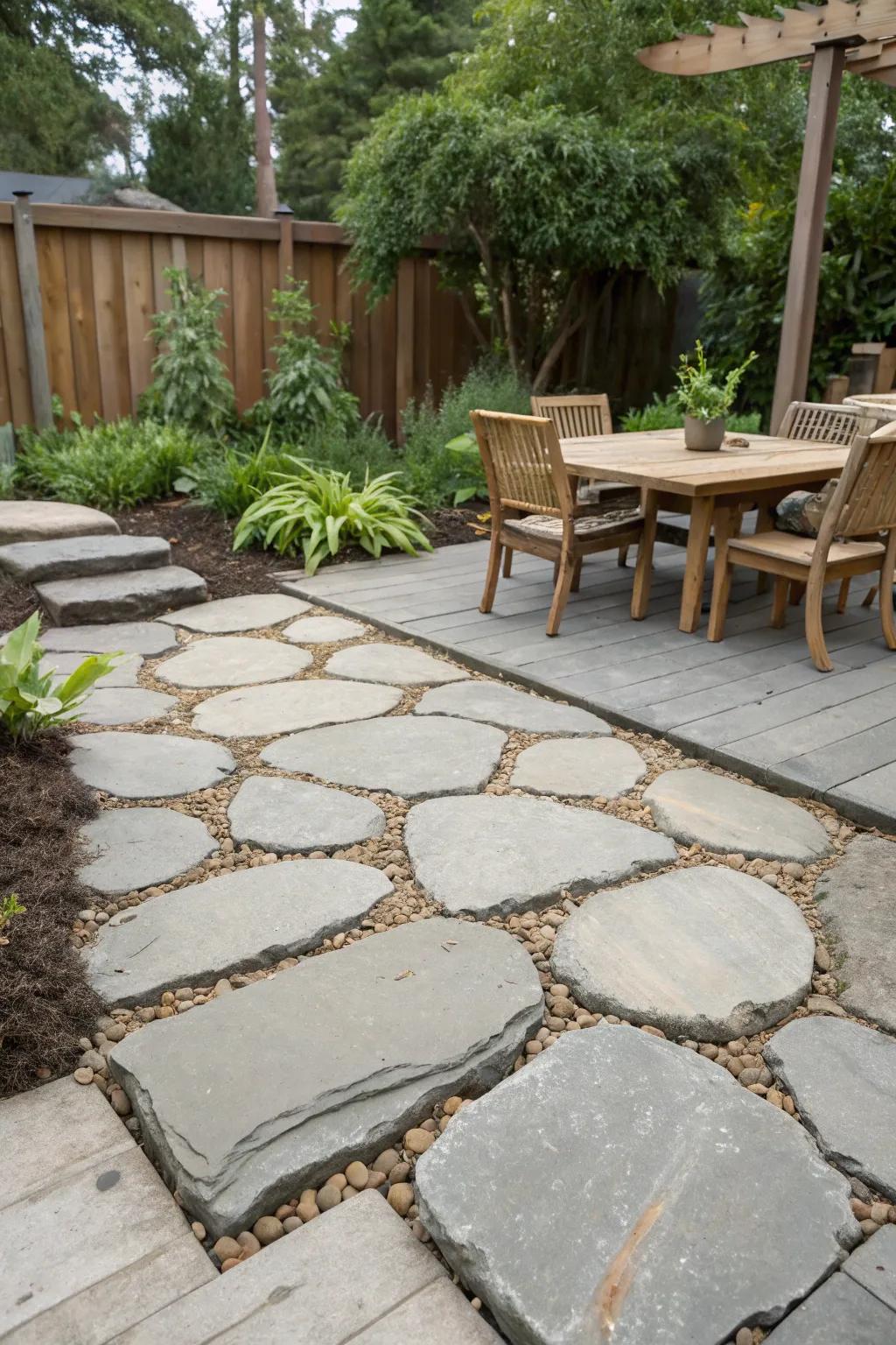 Recycled urbanite crafts a distinctive and sustainable patio surface.