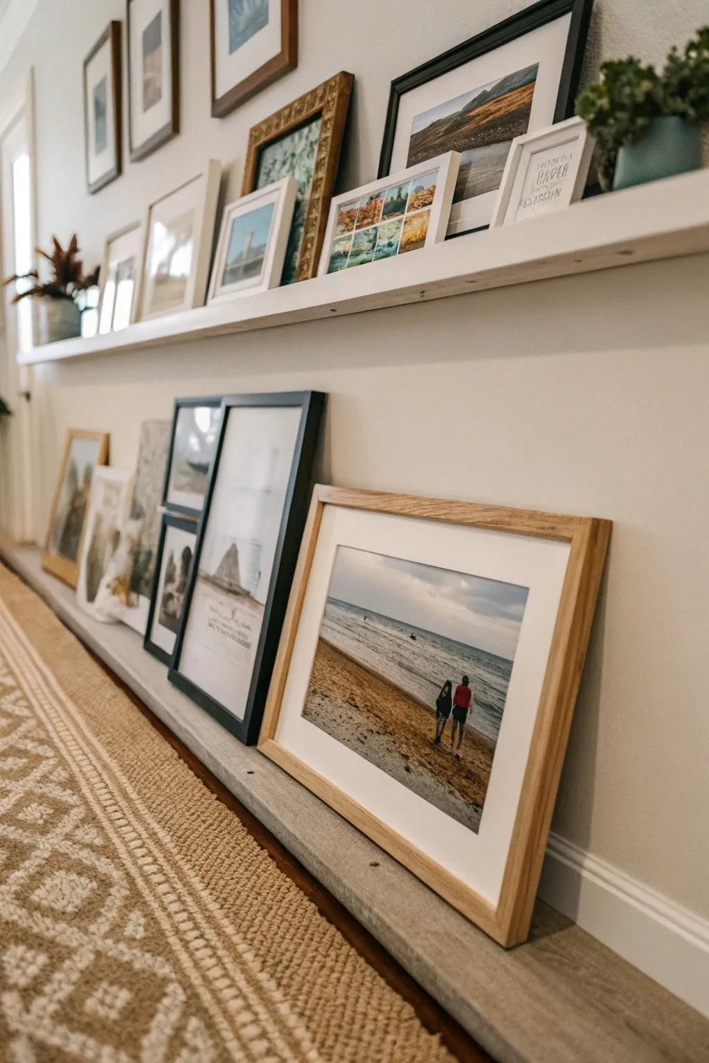 Picture shelves offer ease and flexibility for changing displays.