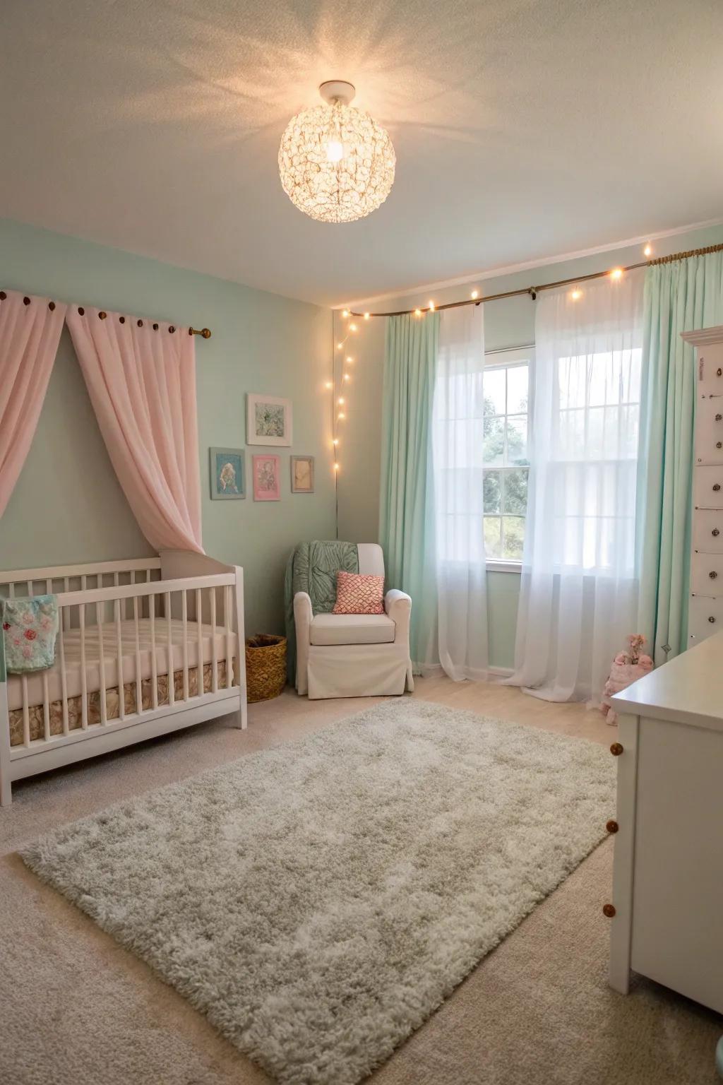 Carpet flooring guarantees a gentle and secure nursery setting.