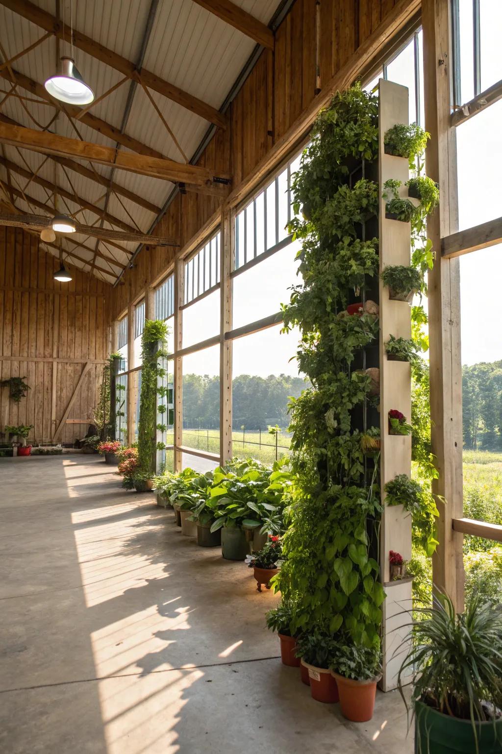 Invite nature inside with an elegant pole barn garden.