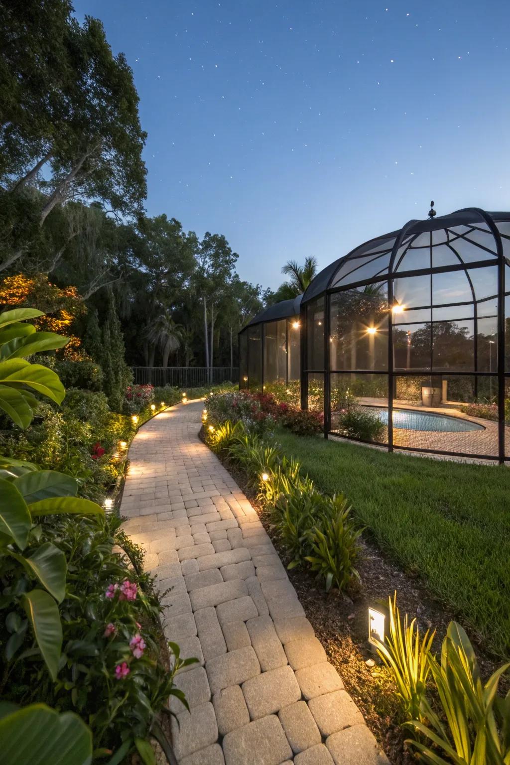 Walkways are made safe and charming by path lighting.