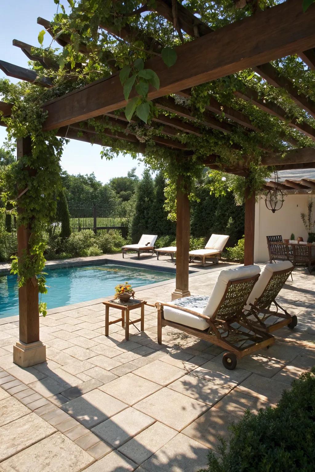 Shelters provide shade and style to poolside retreats.