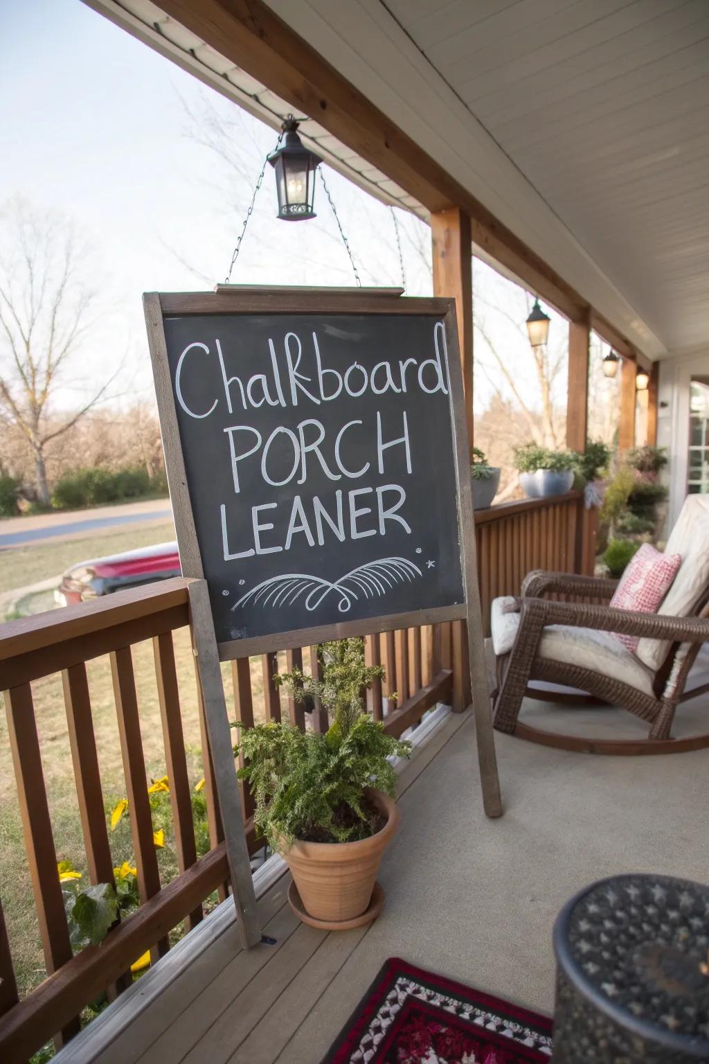 A versatile canvas with a chalkboard porch sign.