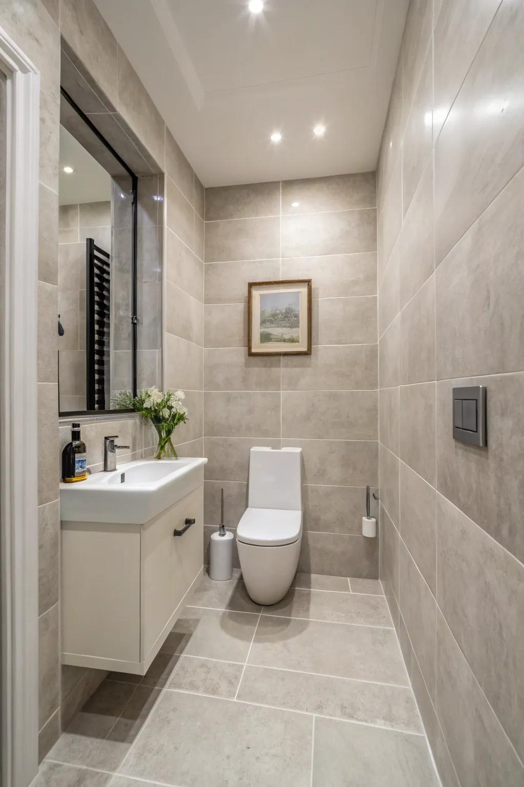 Large-format tiling crafts a seamless and spacious look.