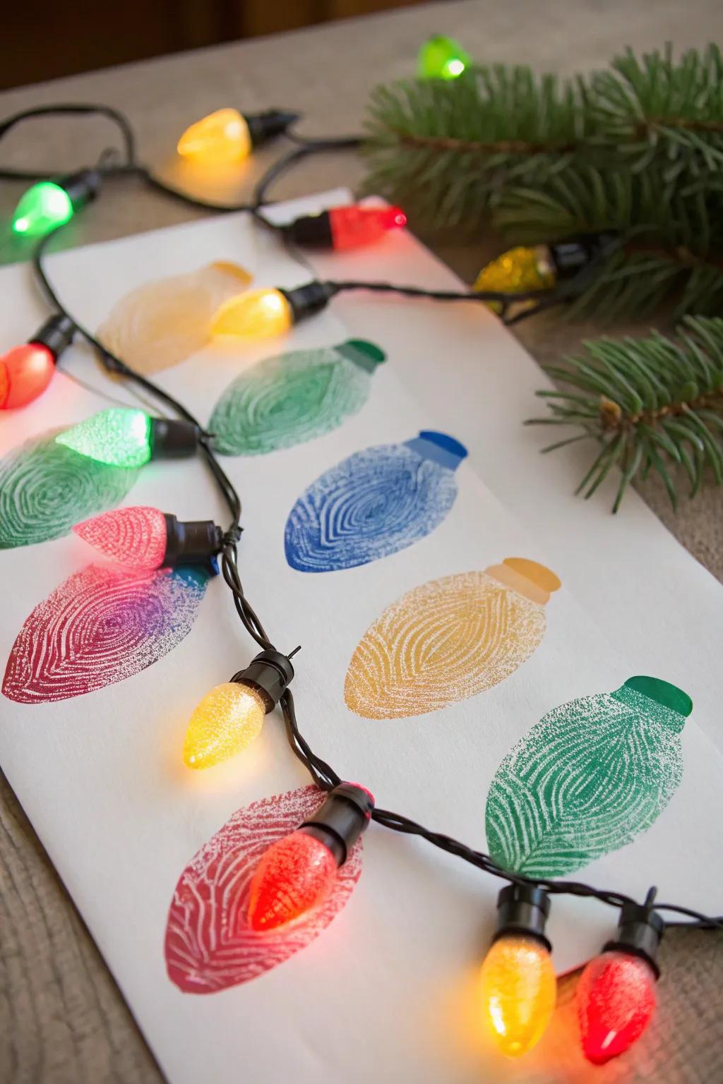 Fingerprint Christmas lights, capturing tiny prints in a festive design.