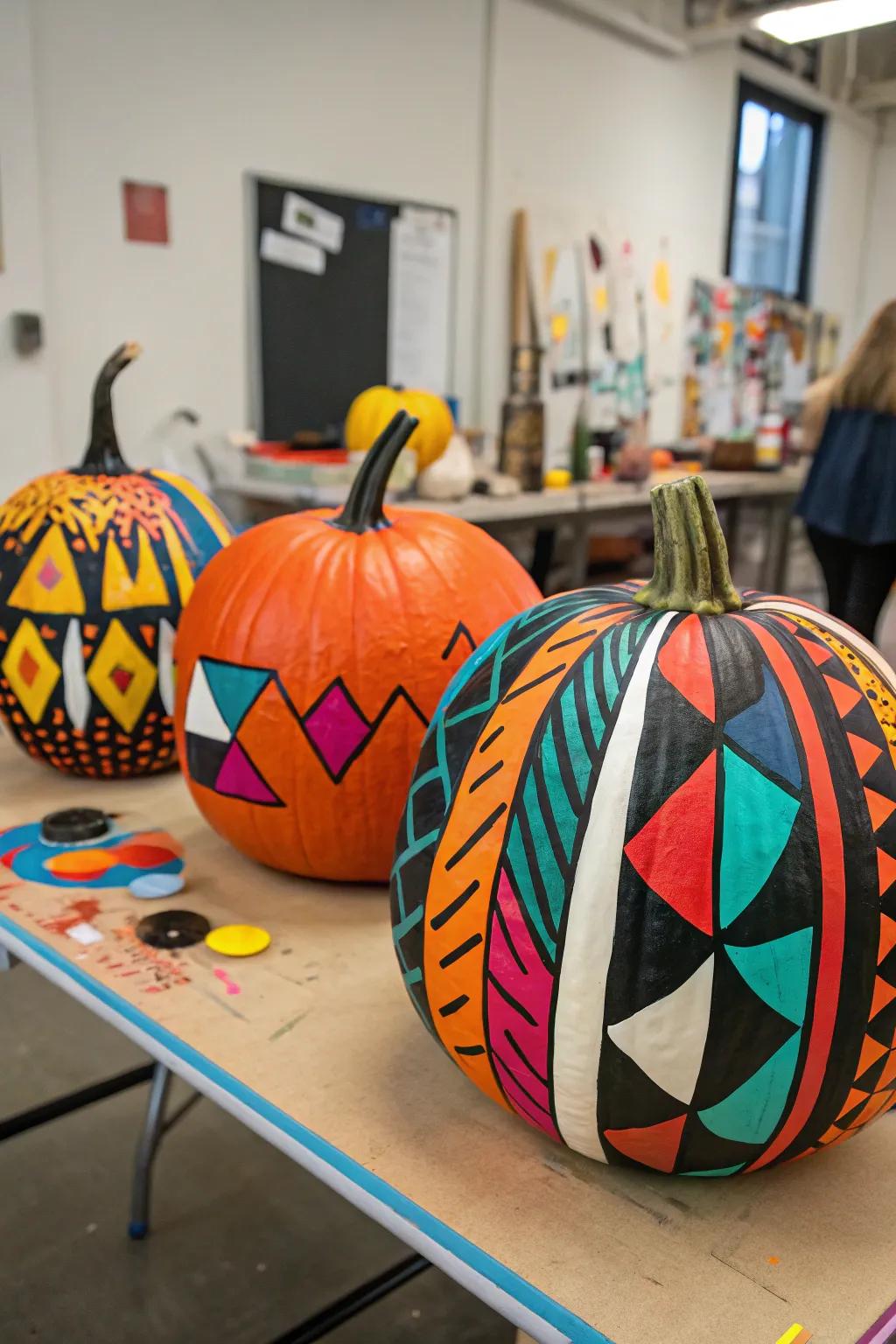Express your imagination using abstract art pumpkin designs.