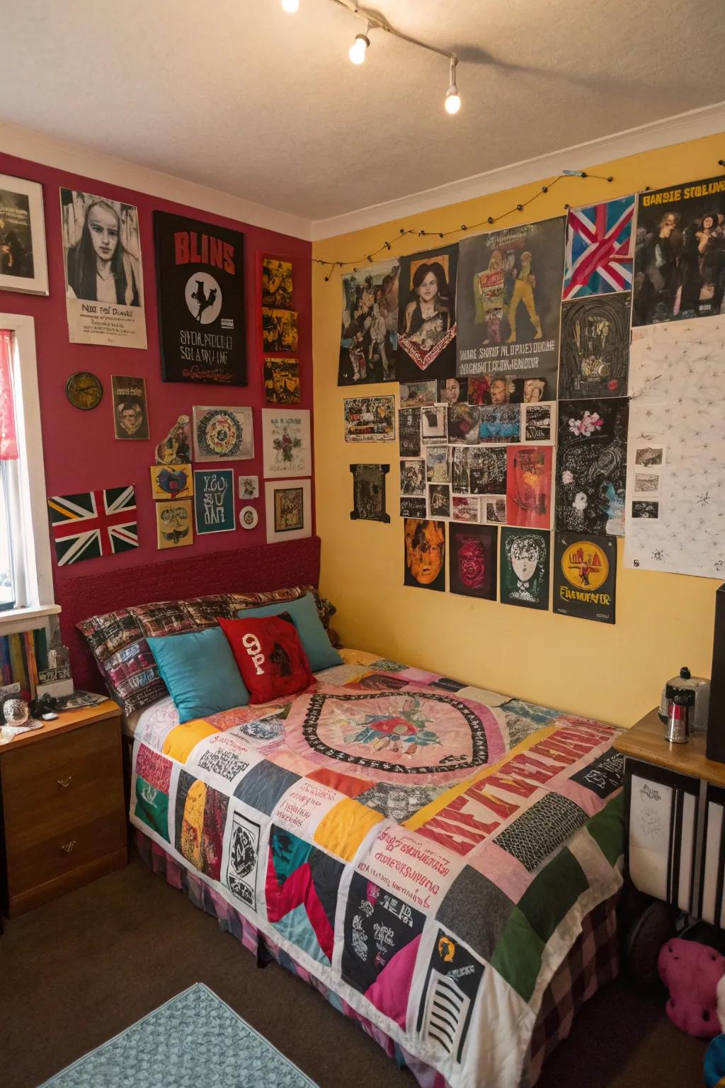 Design a unique look using a DIY textile patchwork and memorabilia.