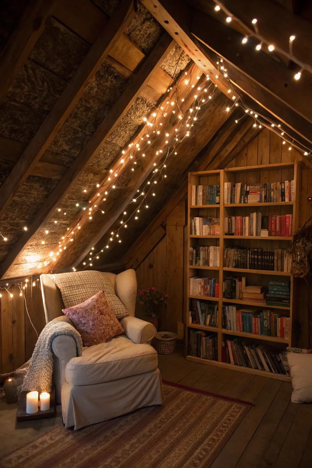 Design a magical nook with whimsical string lights.