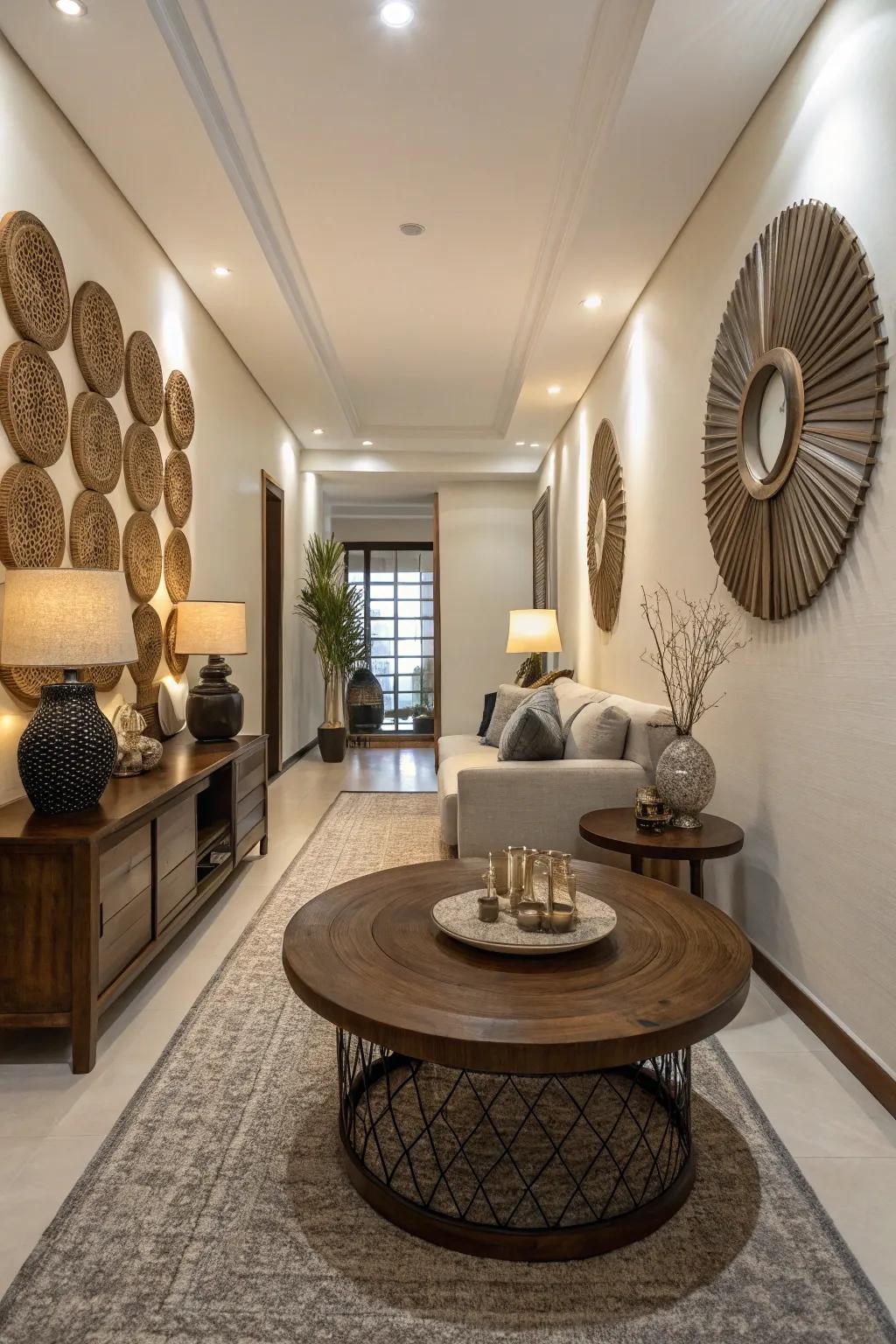 Round components soften the edges of a rectangular area.