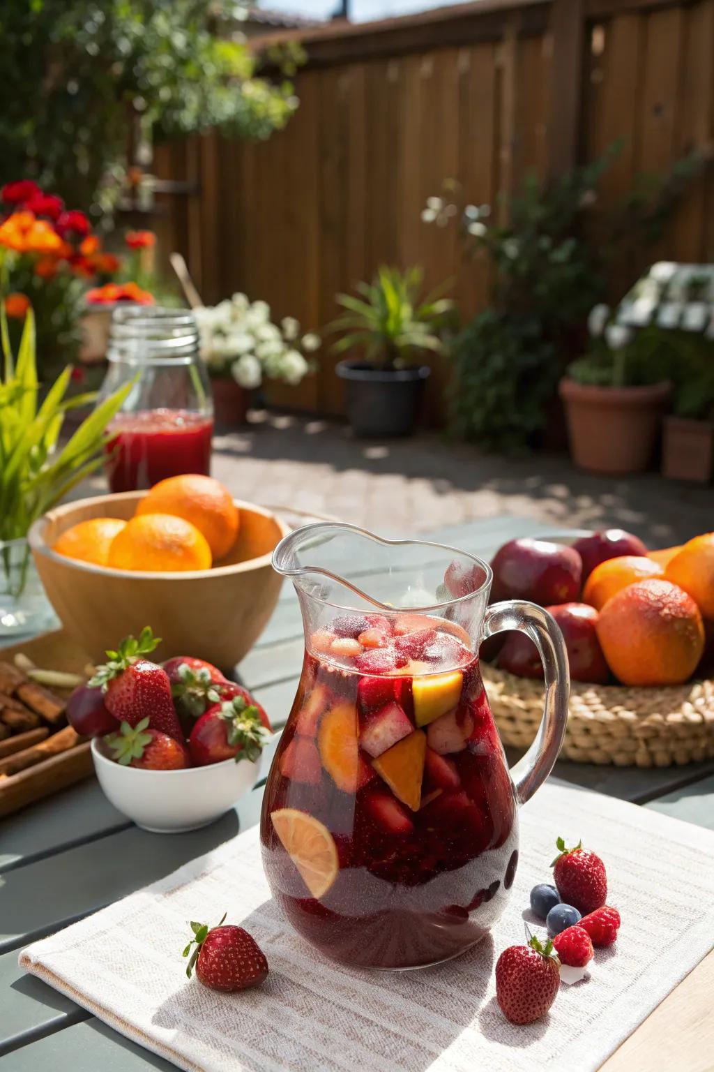 Color punch with real fruits is a great drink for get-togethers.